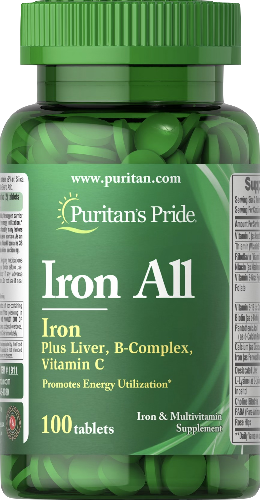 Puritan's Pride Hierro All Multivitamínico 100 comprimidos - vista frontal