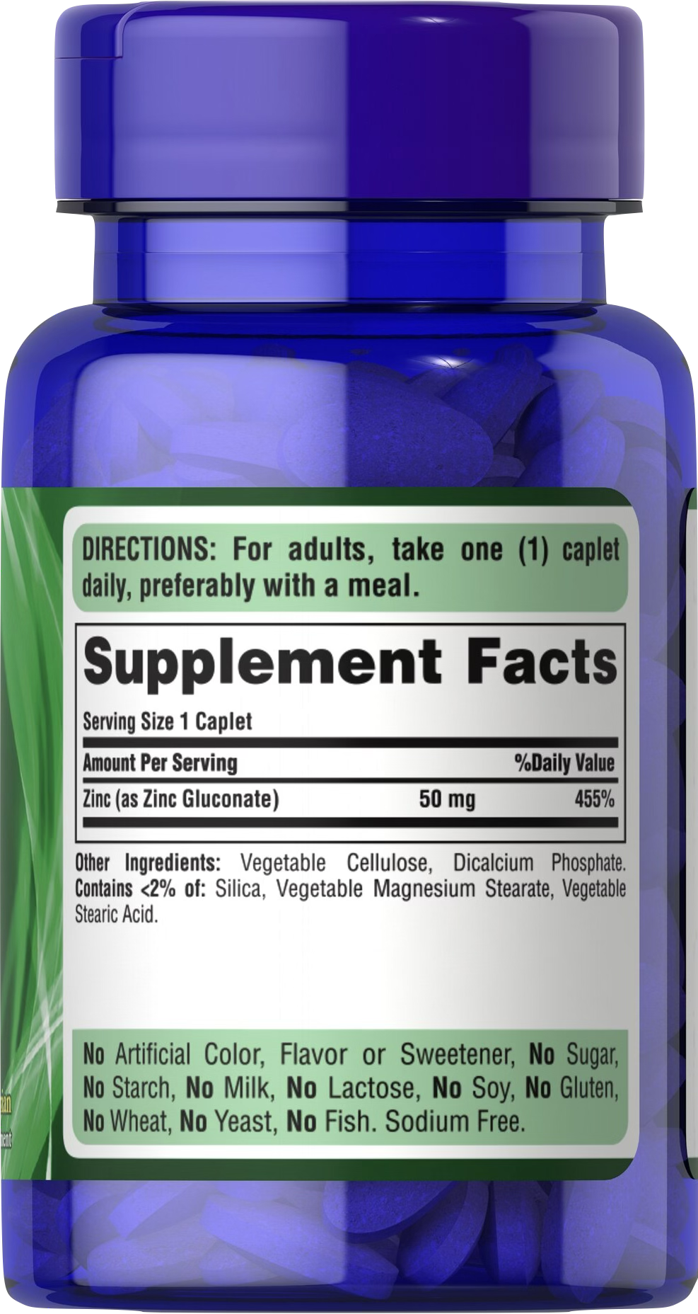 Puritan's Pride Zinc 50 mg 100 comprimidos recubiertos - información nutricional e ingredientes