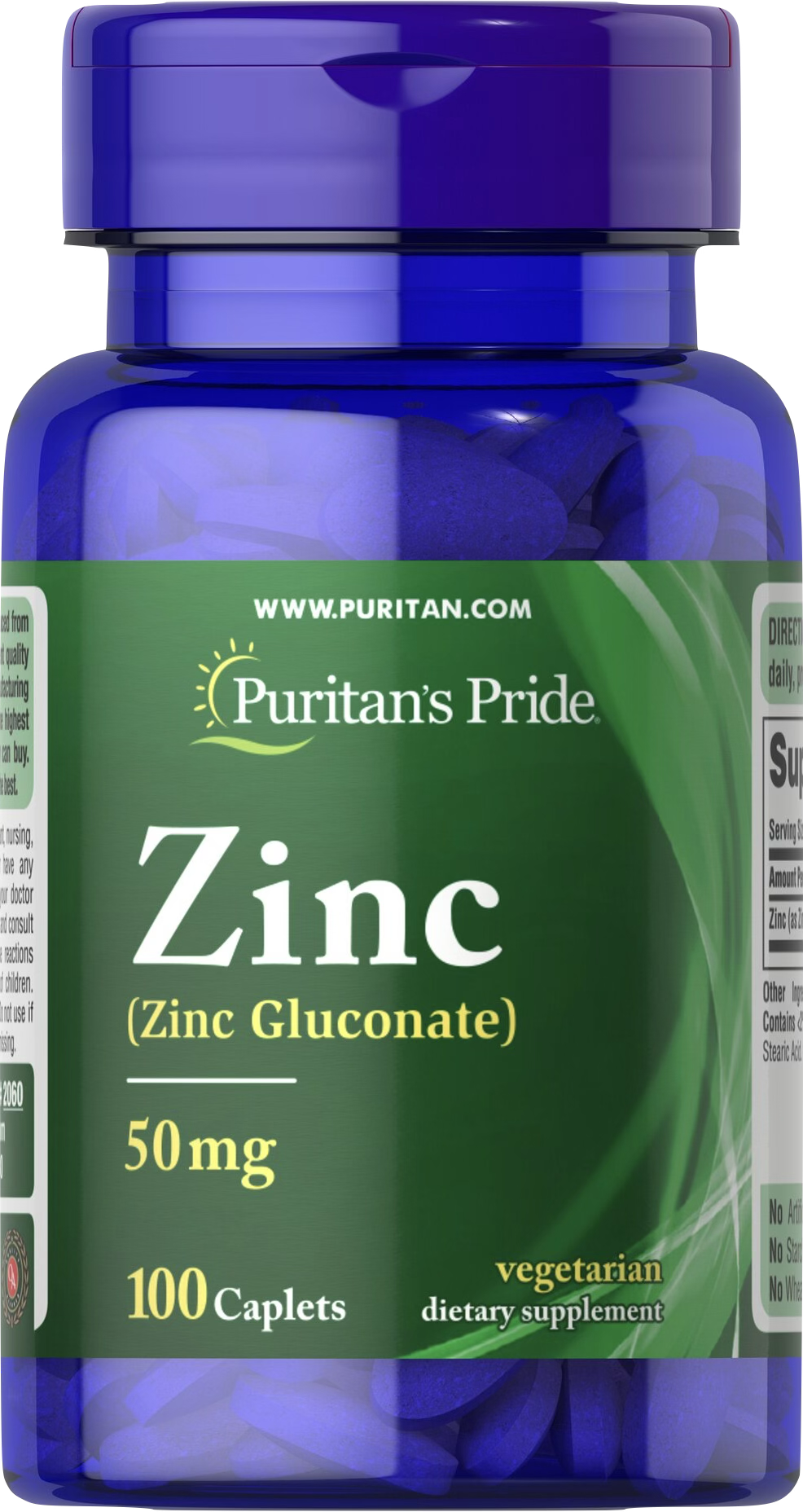 Puritan's Pride Zinc 50 mg 100 comprimidos recubiertos - vista frontal