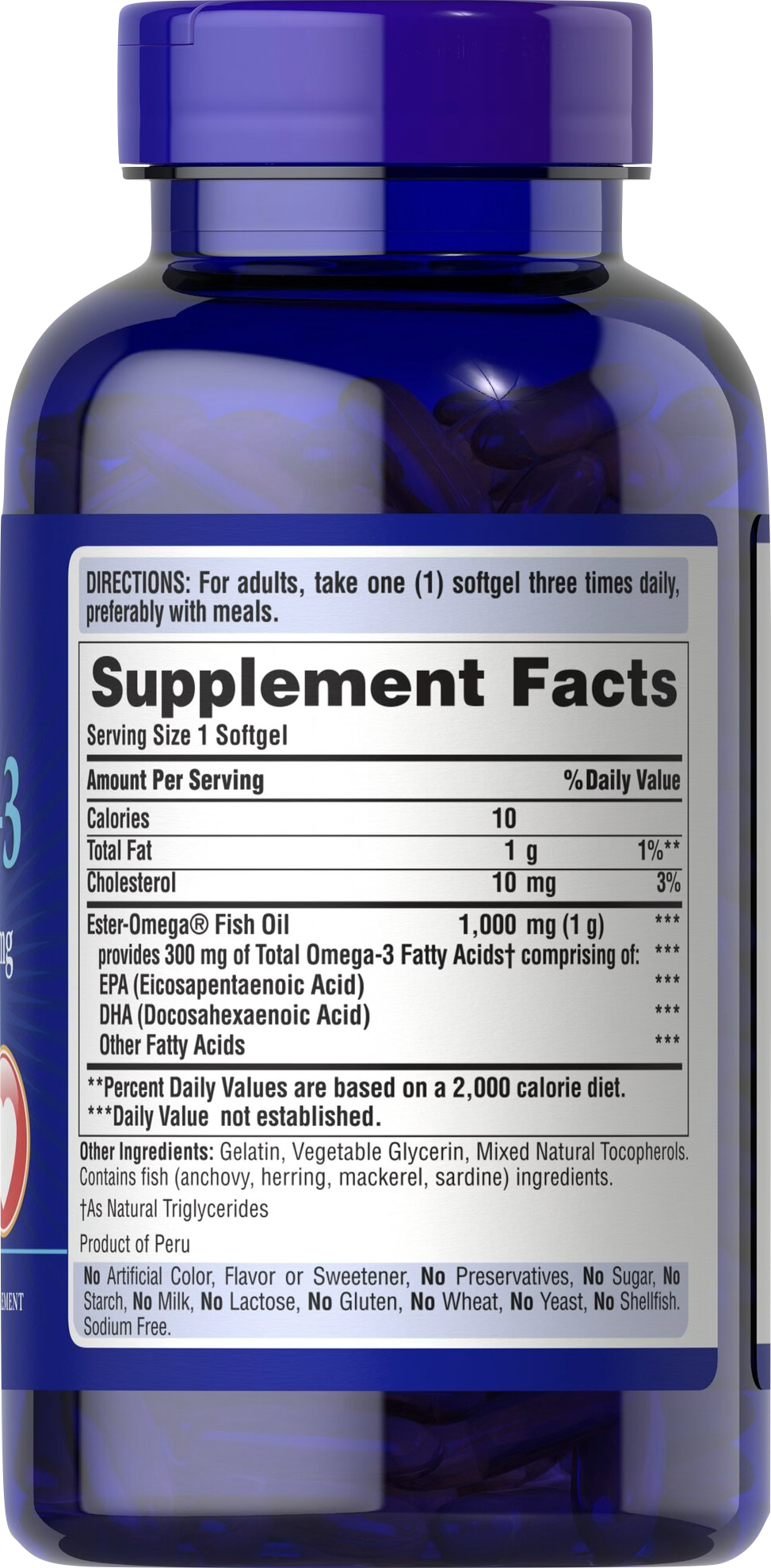 Puritan's Pride Omega-3 1000 mg 250 cápsulas blandas de liberación rápida - información nutricional e ingredientes