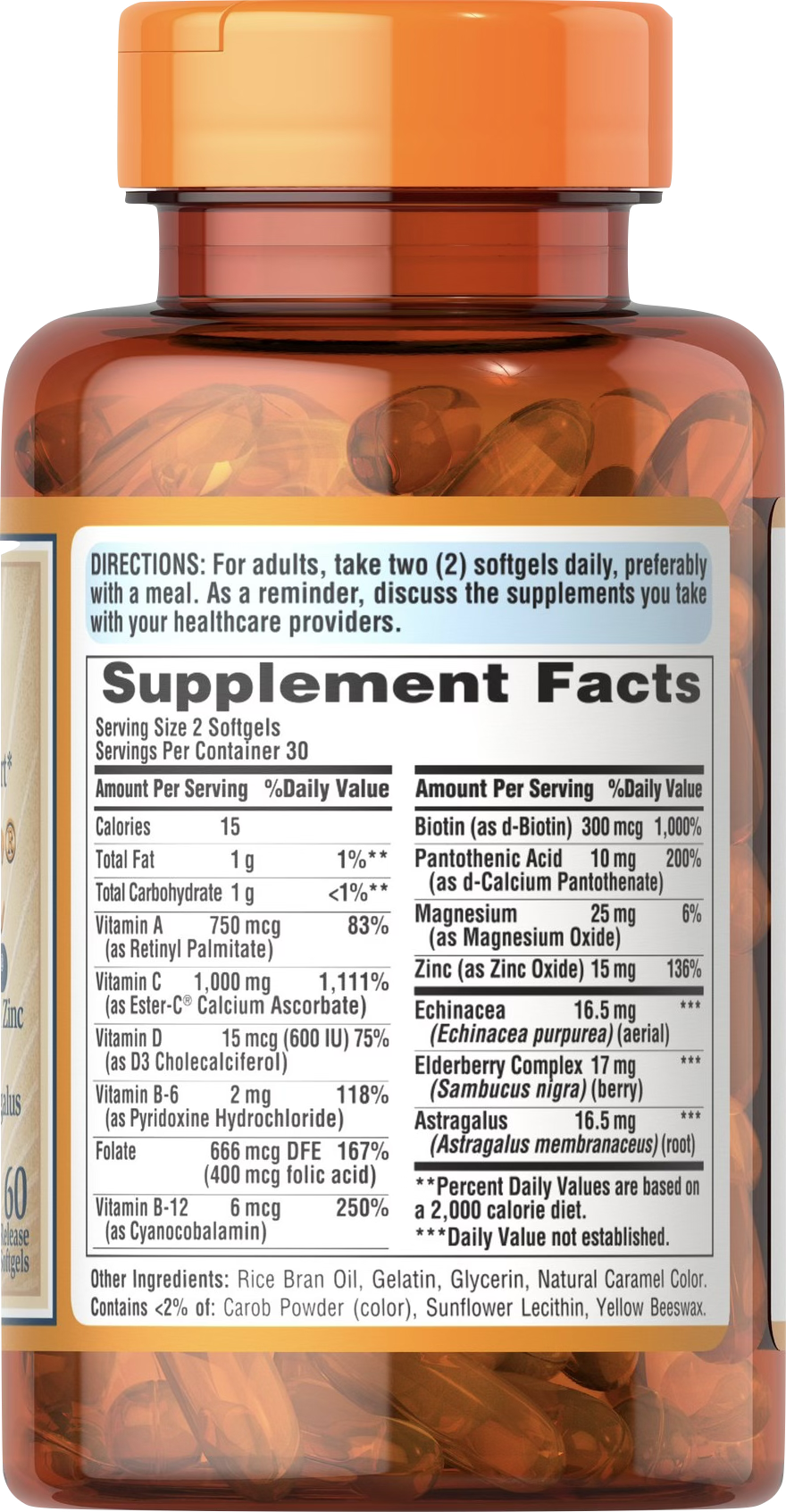 Puritan's Pride Vitamina C Ester-C® + Multivitamínico 60 cápsulas blandas de liberación rápida - información nutricional e ingredientes