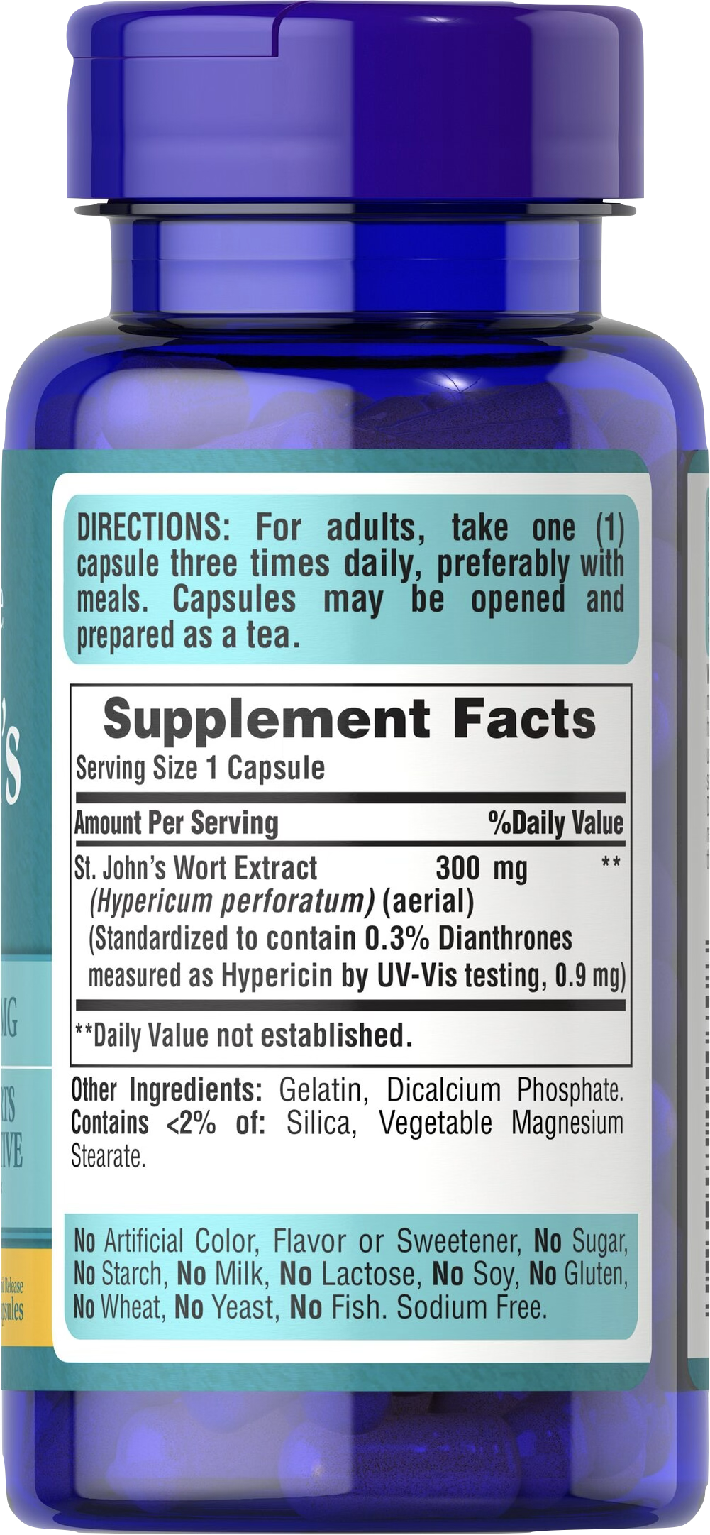 Puritan's Pride Hierba de San Juan 300 mg | Extracto Estandarizado 100 cápsulas de liberación rápida - información nutricional e ingredientes