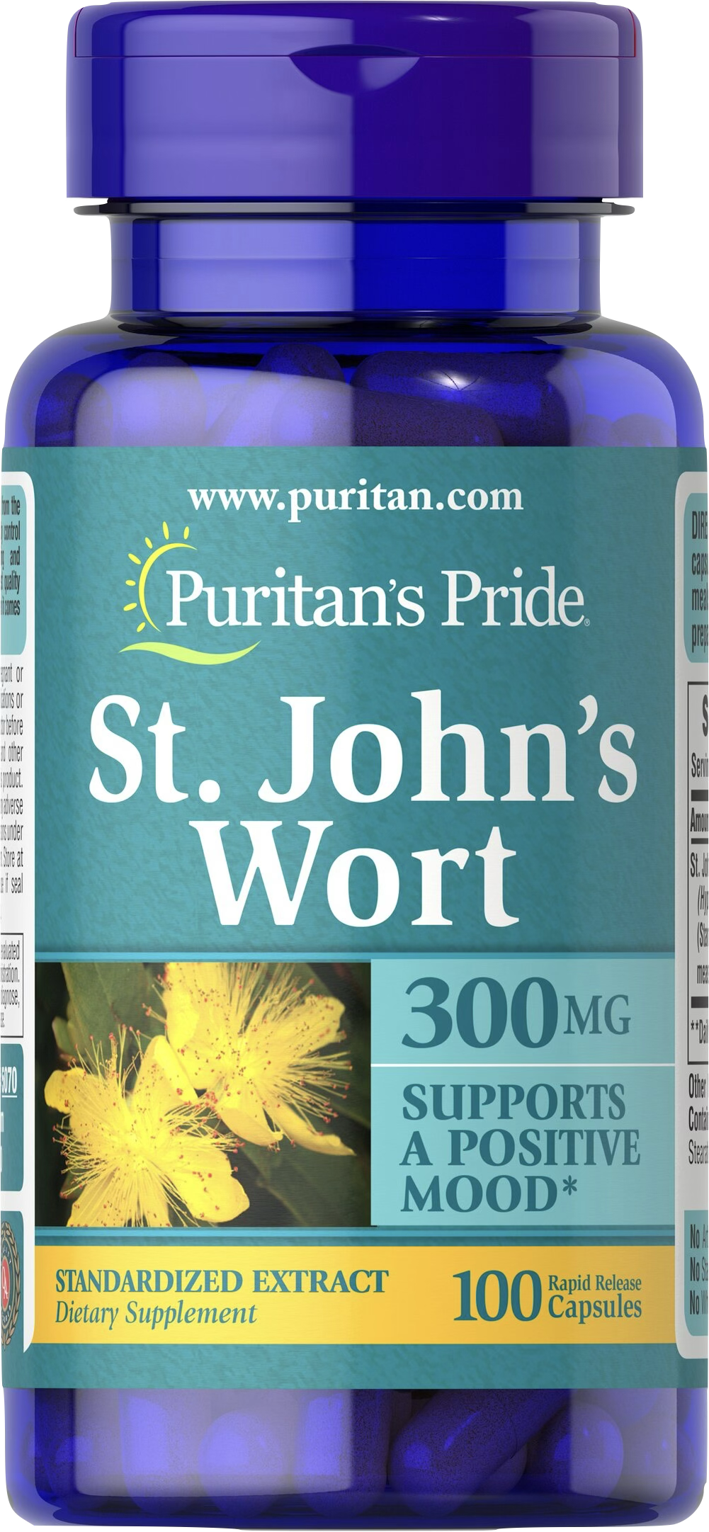 Puritan's Pride Hierba de San Juan 300 mg | Extracto Estandarizado 100 cápsulas de liberación rápida - vista frontal
