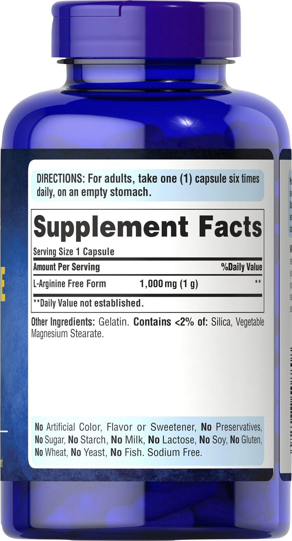 Puritan's Pride L-Arginina 1000 mg 100 cápsulas de liberación rápida - información nutricional e ingredientes