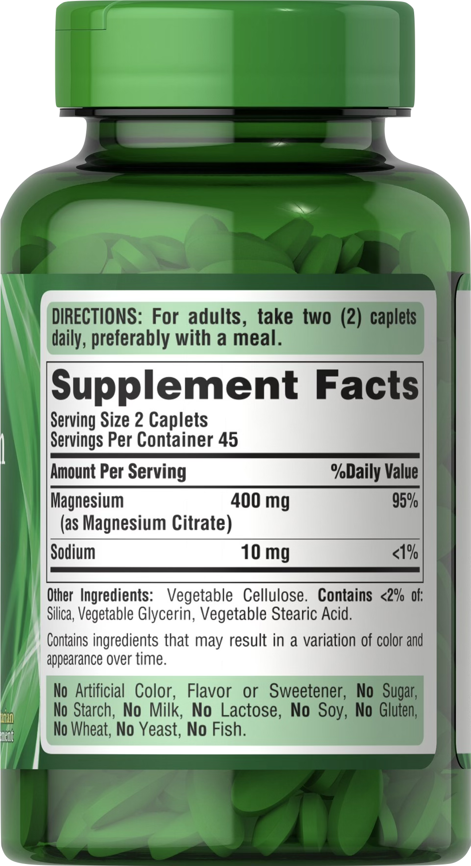 Puritan's Pride Citrato de Magnesio 400 mg 90 comprimidos recubiertos - información nutricional e ingredientes