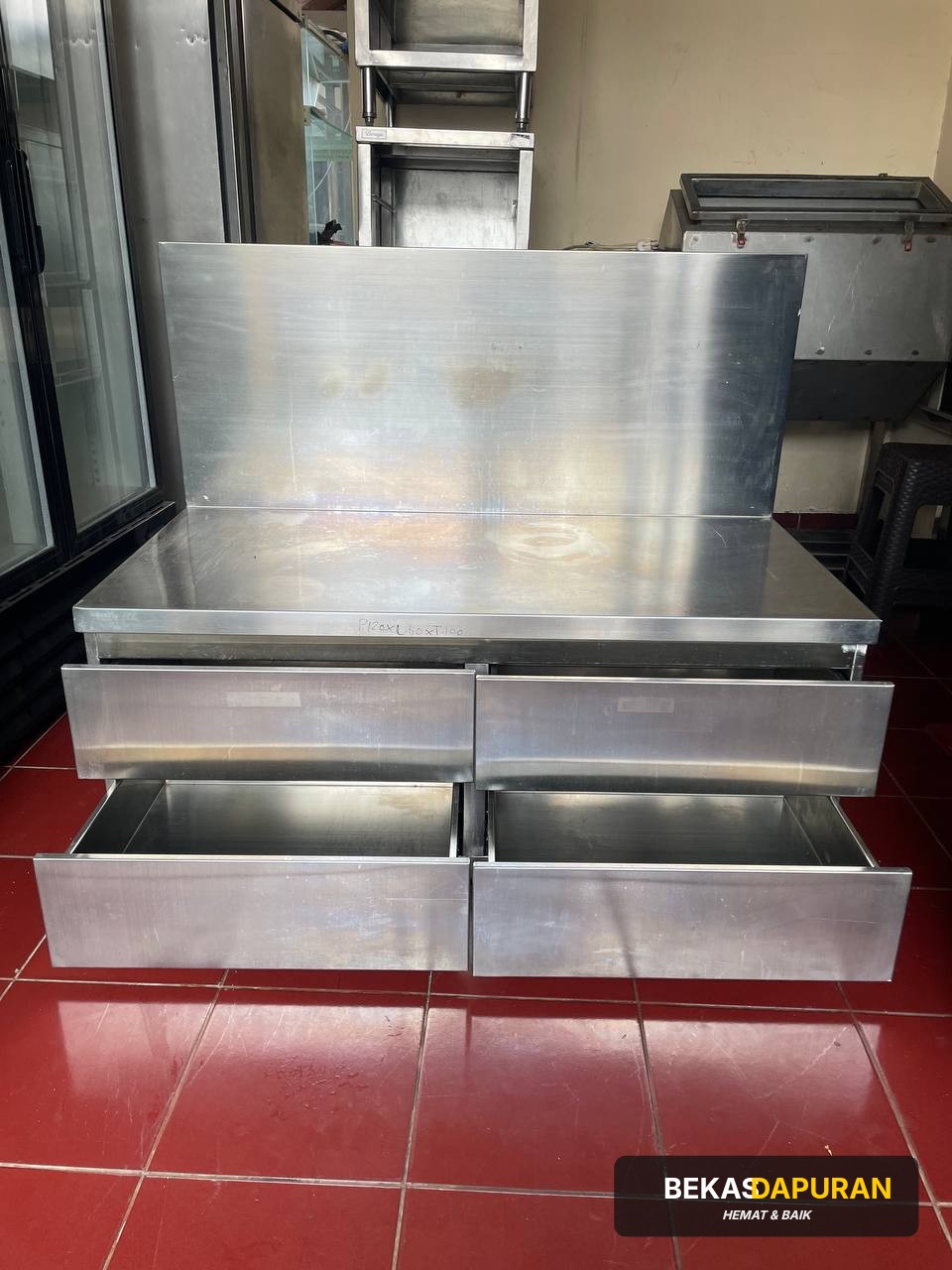 Stainless Steel Meja Kompor + 4 Laci  P 120 cm x L 60 cm x 100 cm