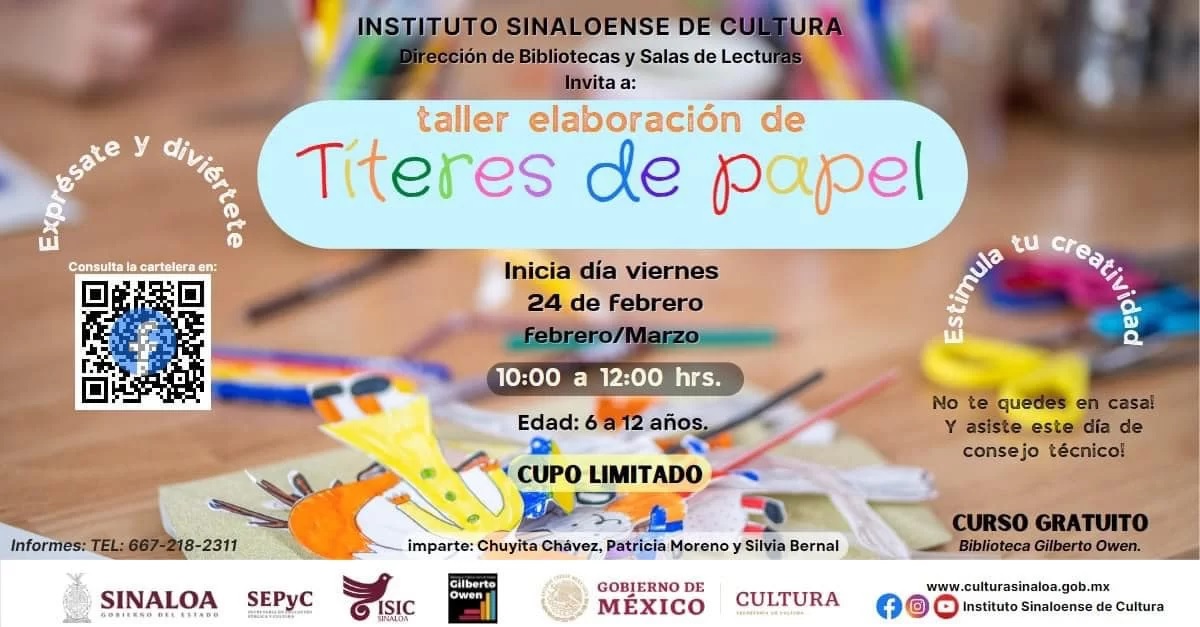 Imagen de portada para el evento: Taller: Elaboración de títeres de papel