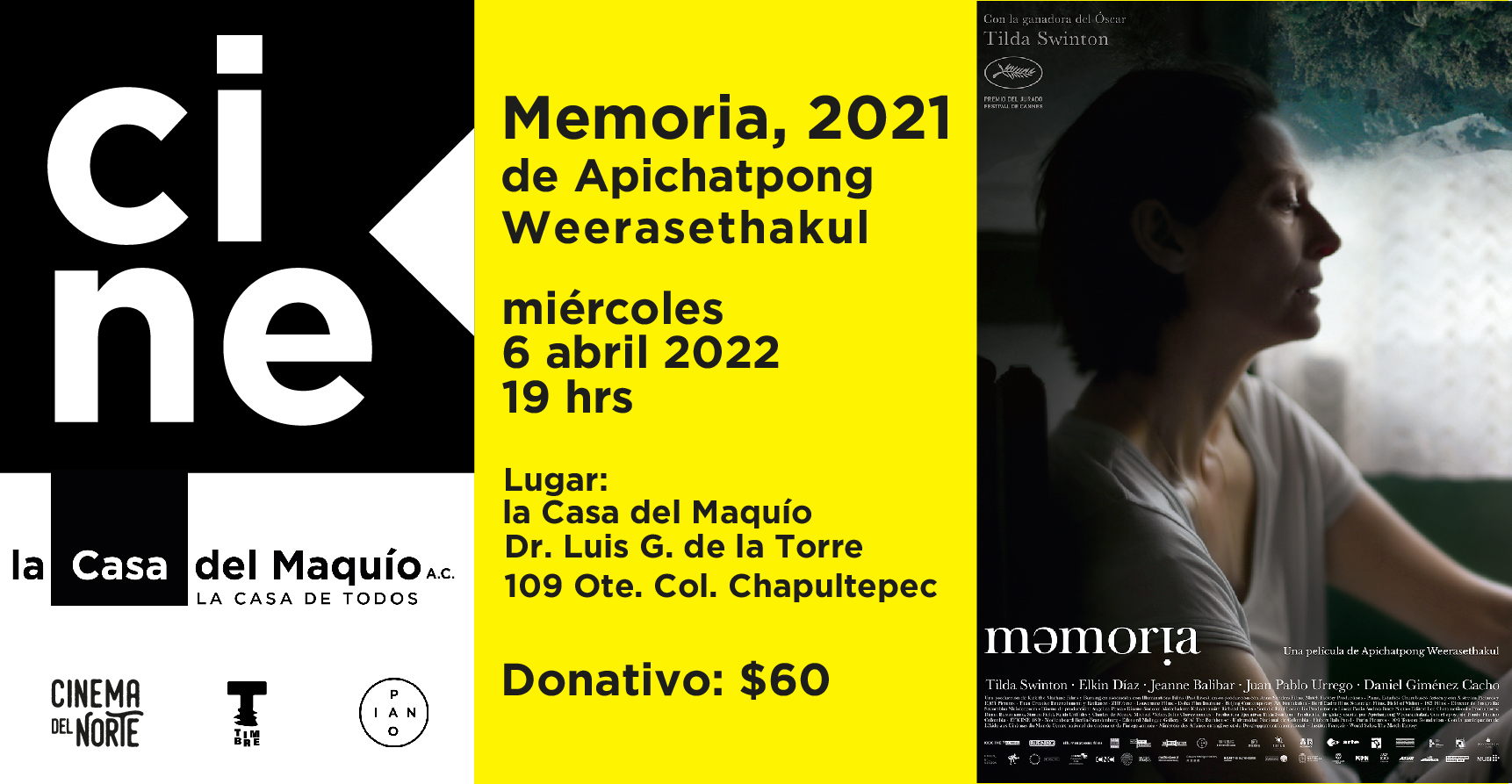 Imagen de portada para el evento: Memoria, 2021 de Apichatpong Weerasethakul