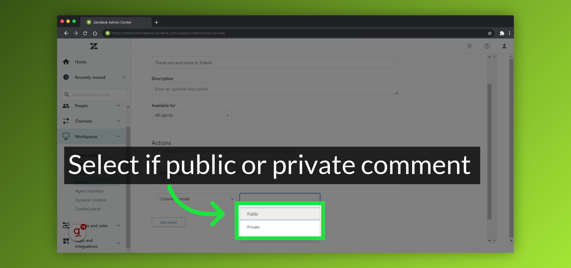 Select if public or private comment