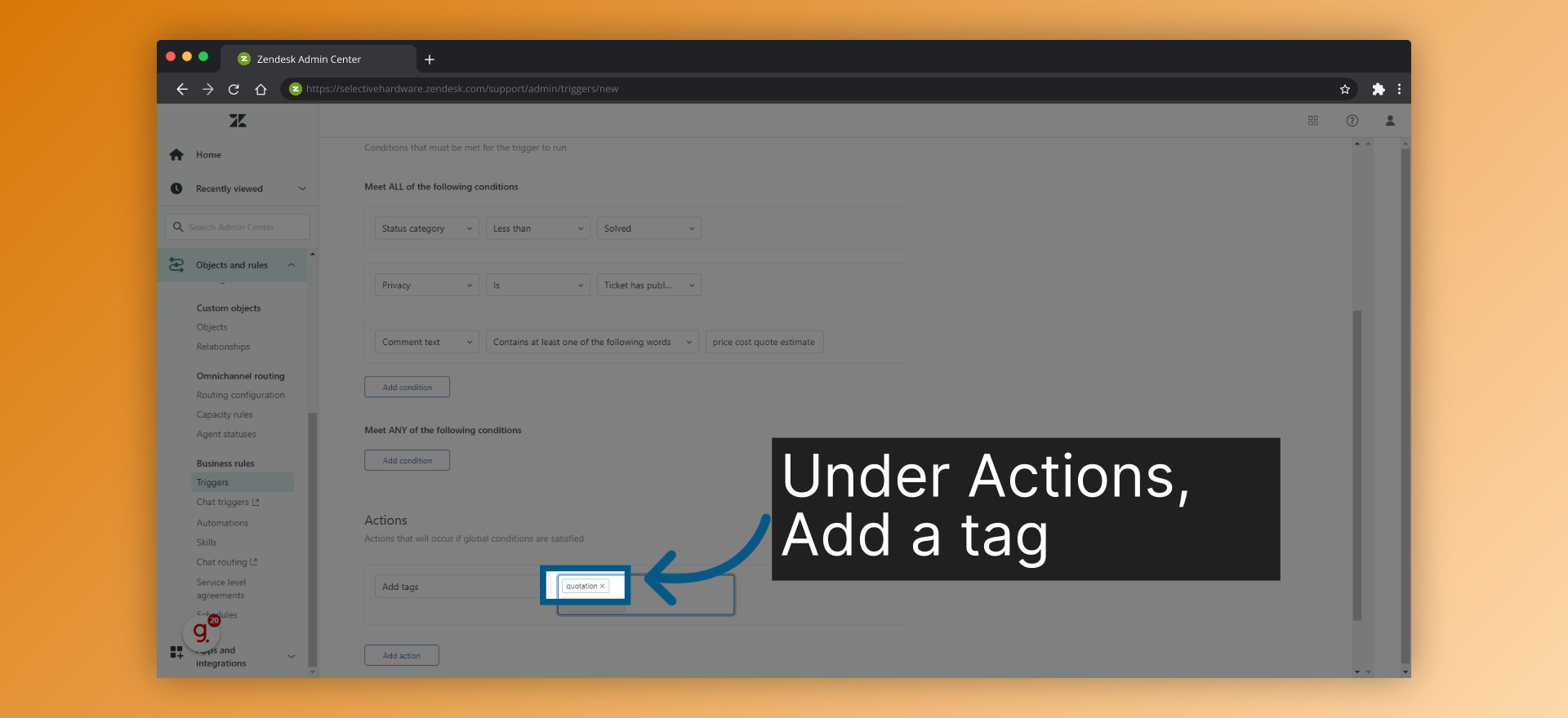 Under Actions, Add a tag