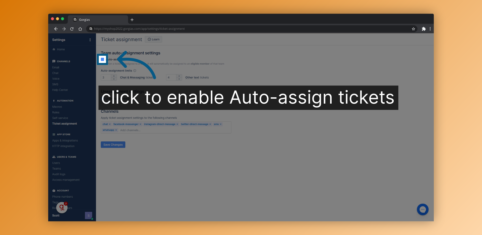 click to enable Auto-assign tickets