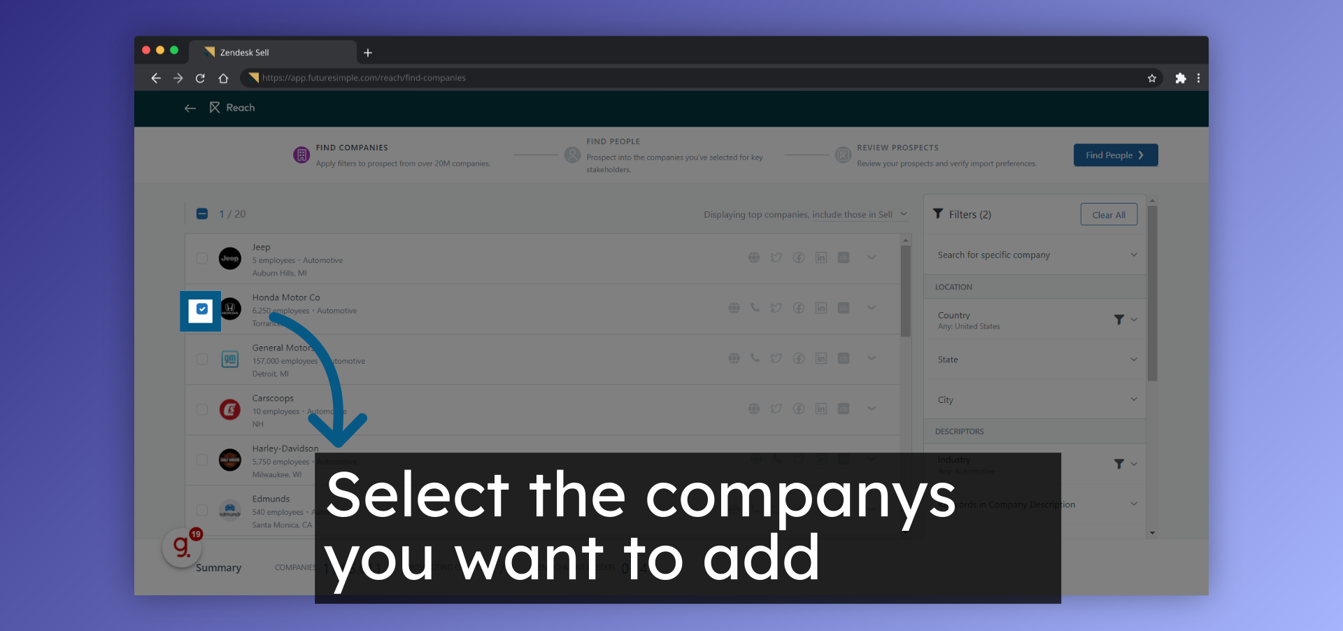 Select the companys you want to add