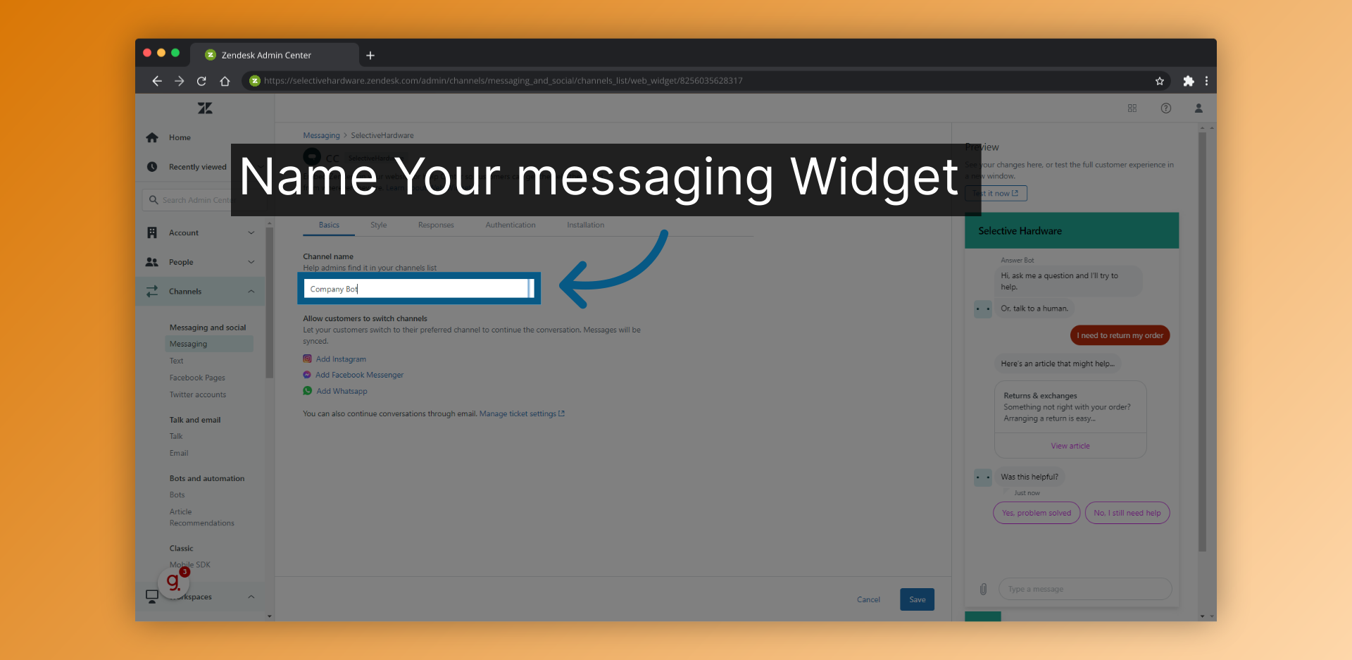 Name Your messaging Widget