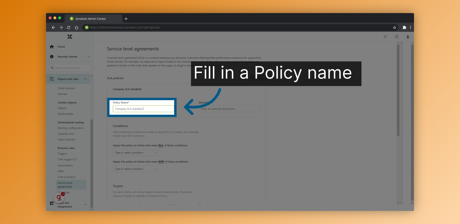 Fill in a Policy name