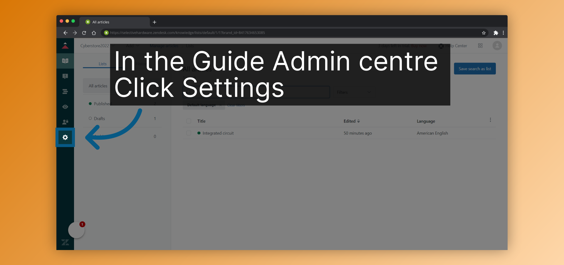 In the Guide Admin centre Click Settings