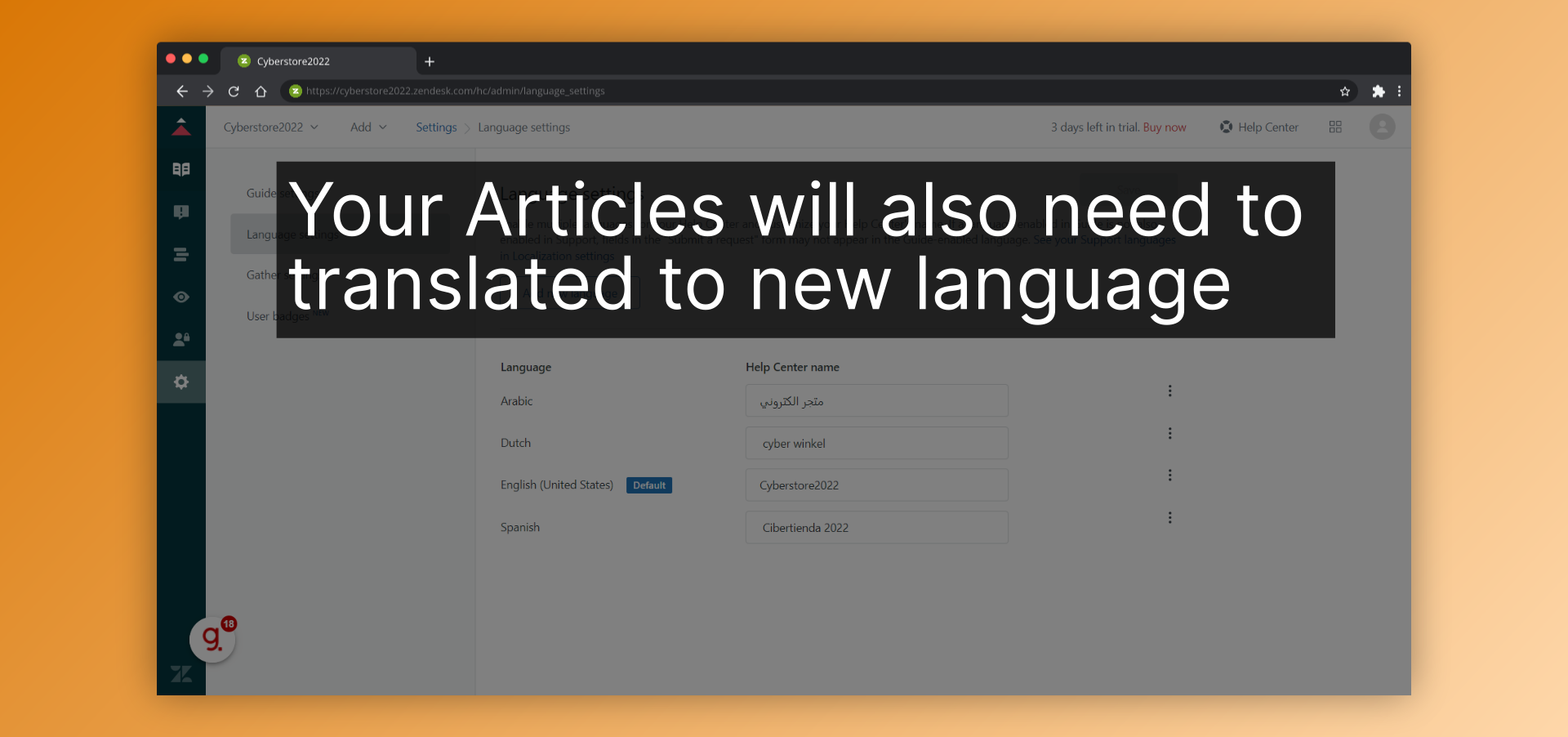 Your Articles will also need to translated to new language