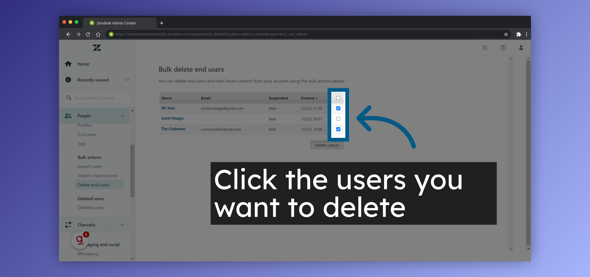 Click the users you want to delete