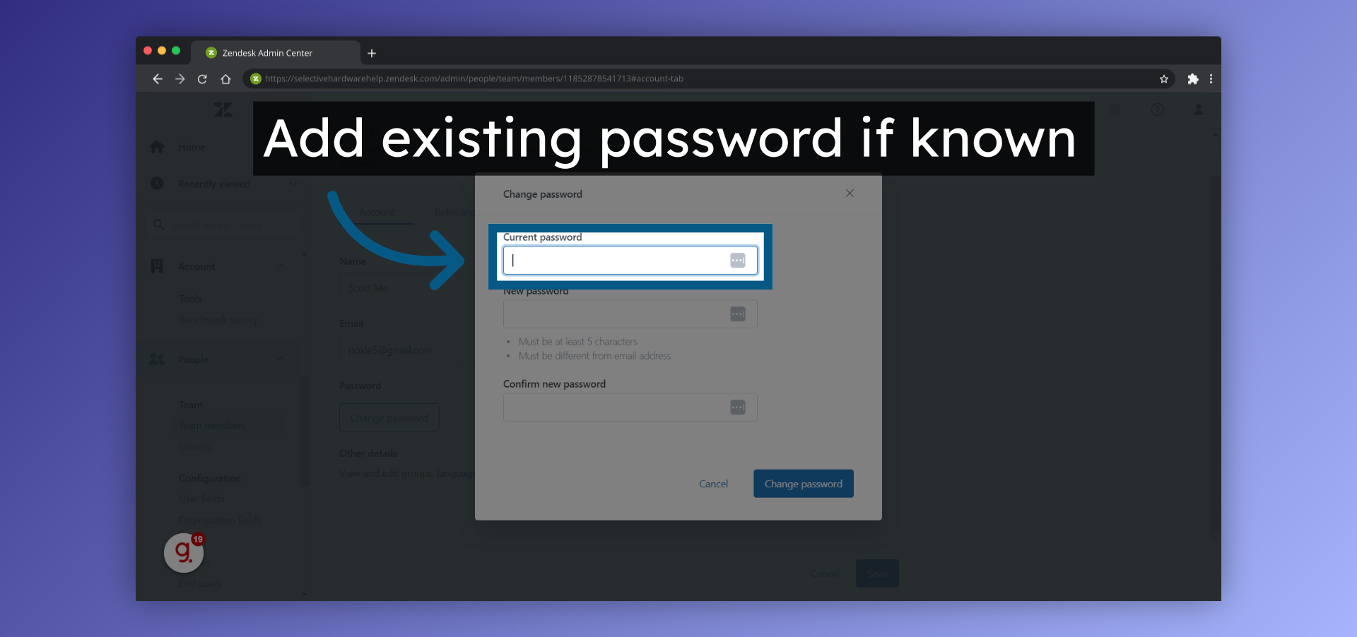 Add existing password if known