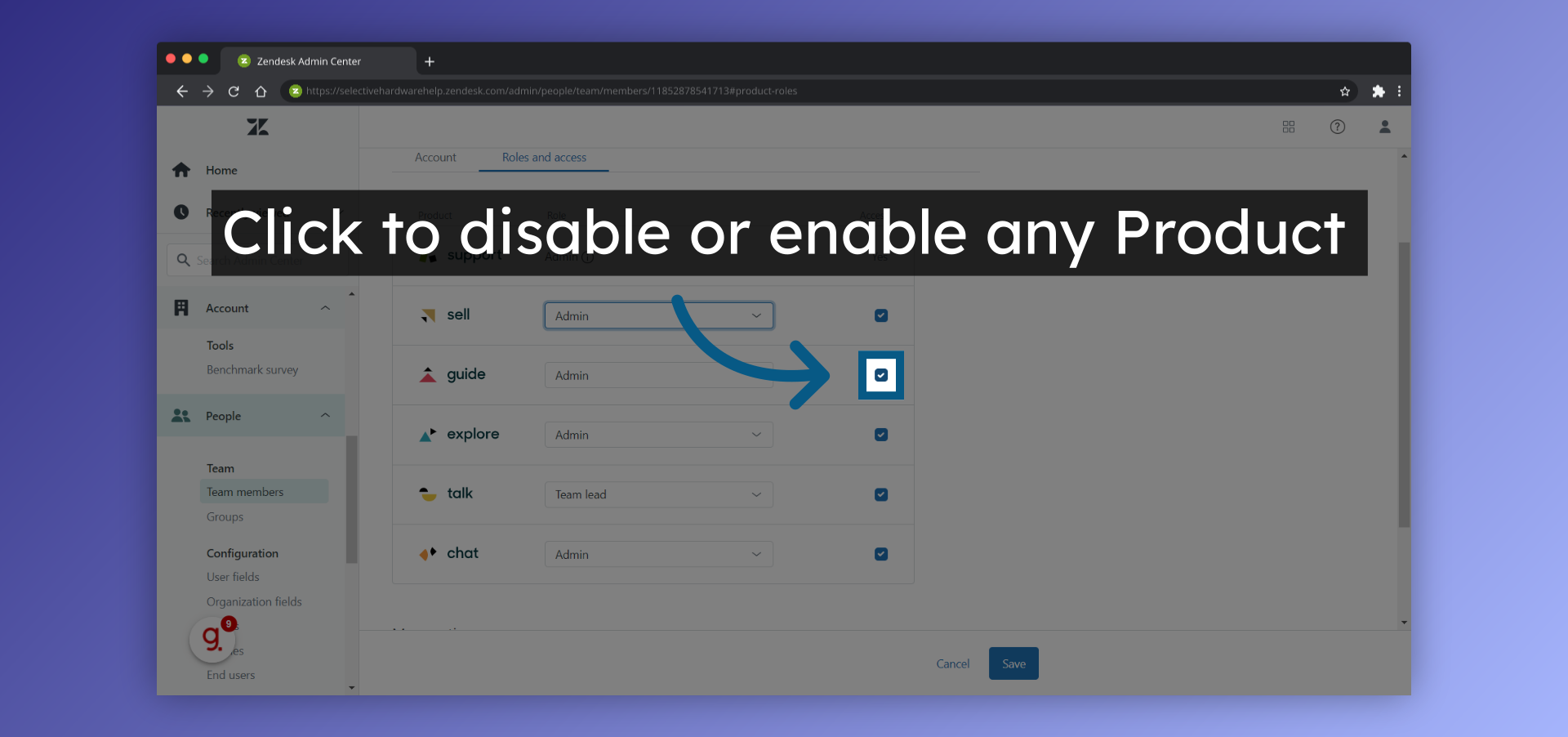 Click to disable or enable any Product