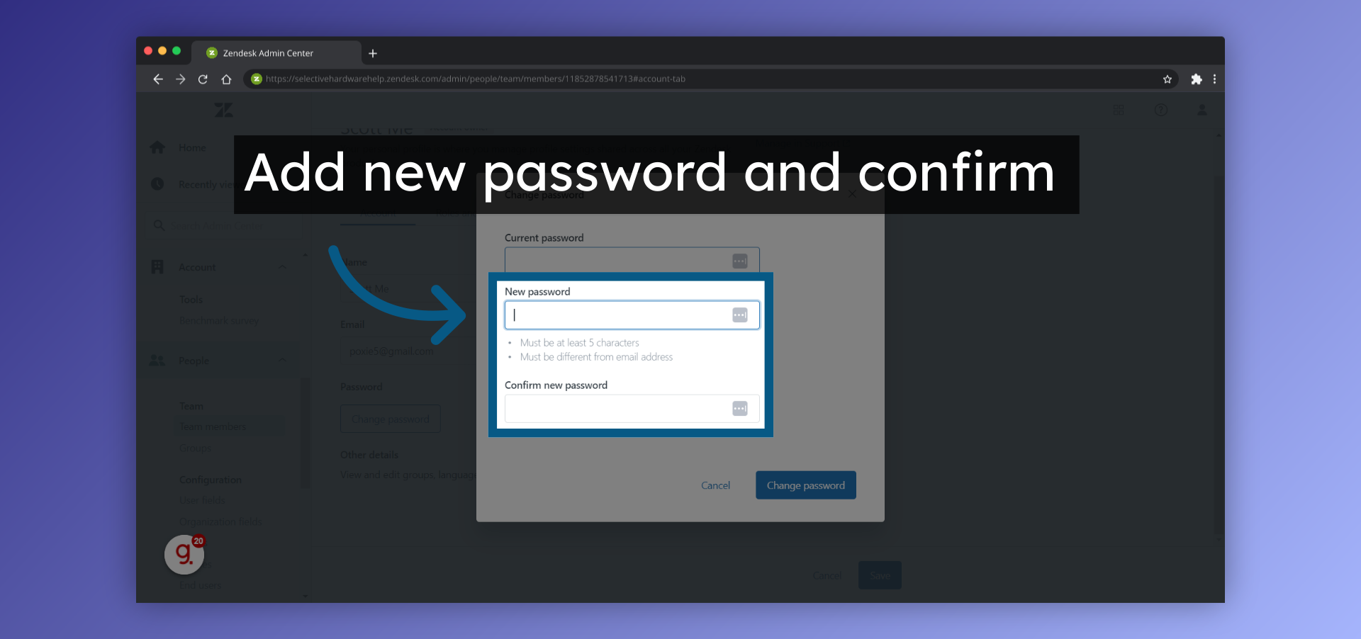 Add new password and confirm