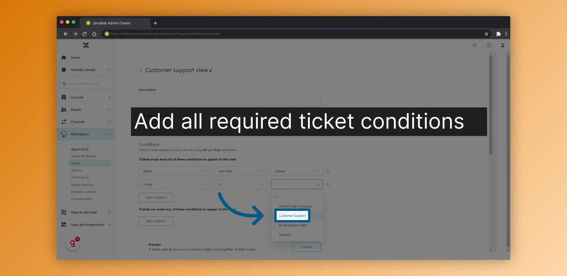 Add all required ticket conditions