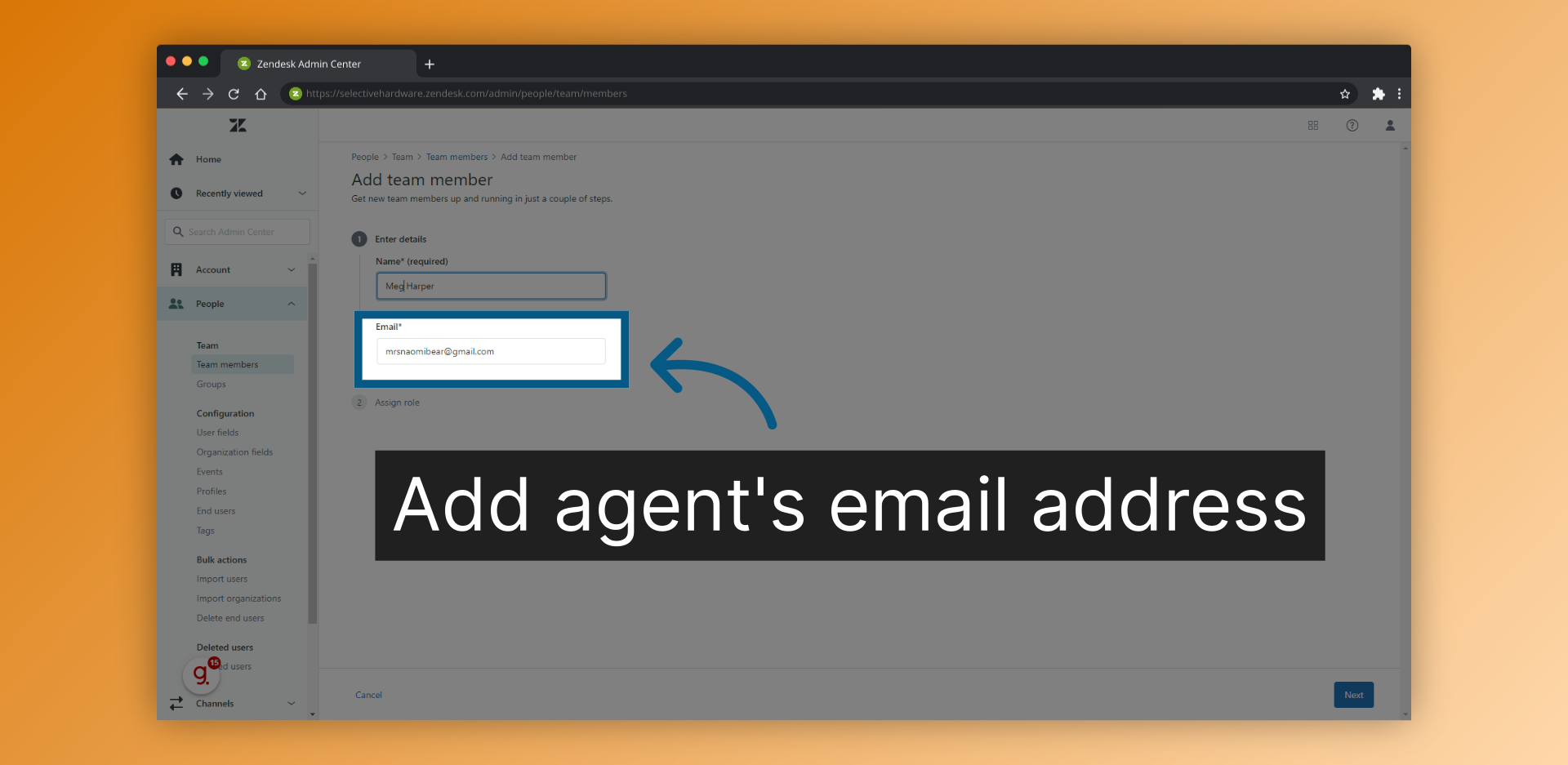 Add agent's email address