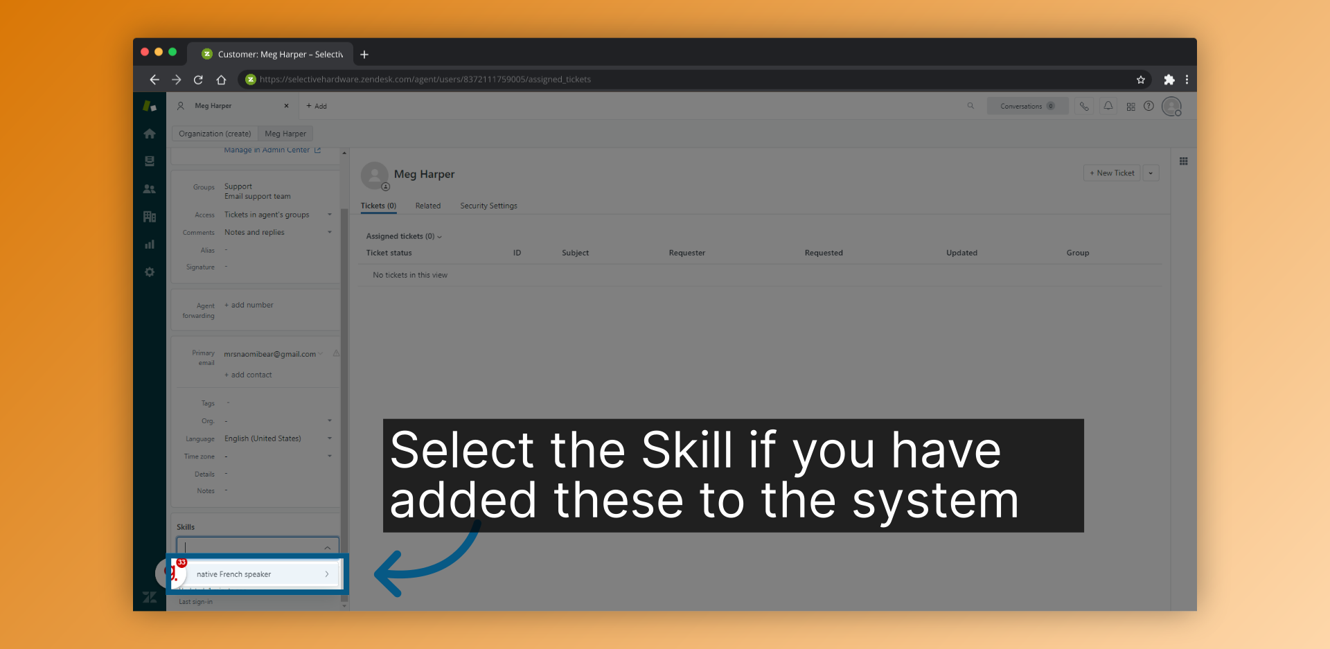 Select the Skill if you have added these to the system