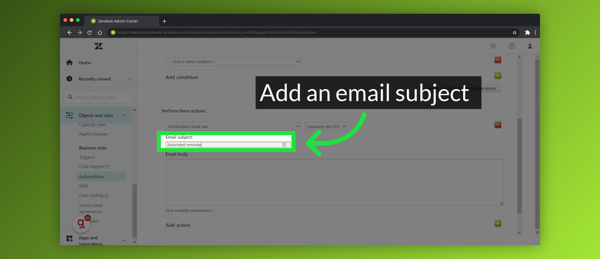 Add an email subject