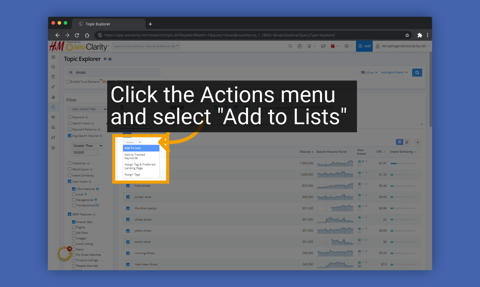 Click the Actions menu and select 