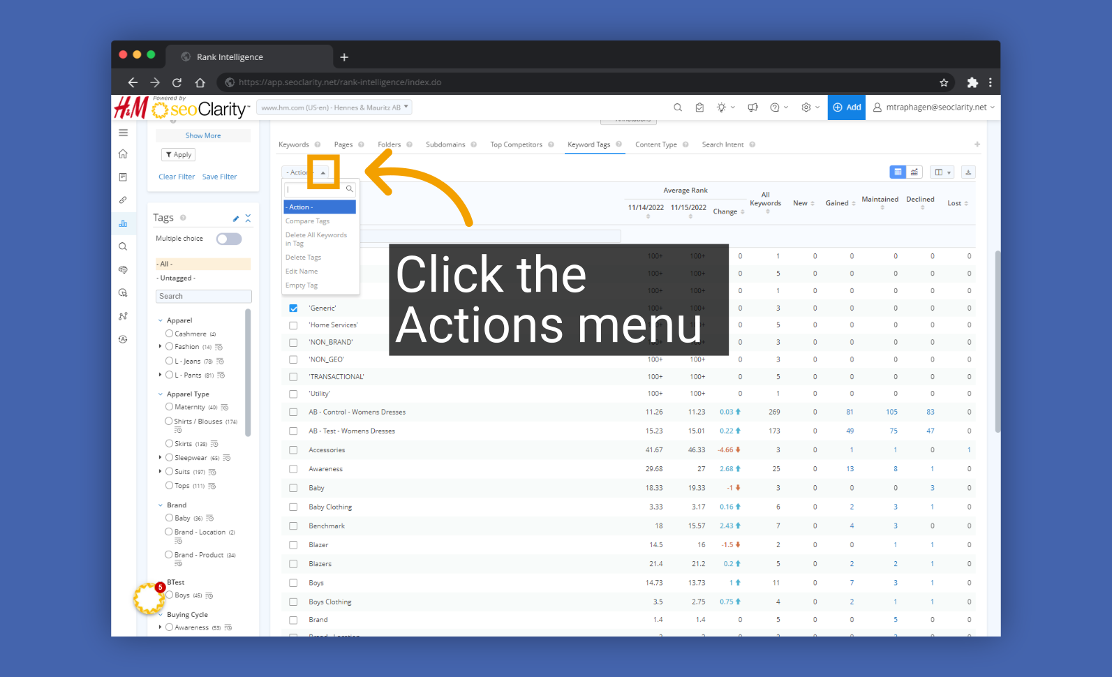 Click the Actions menu