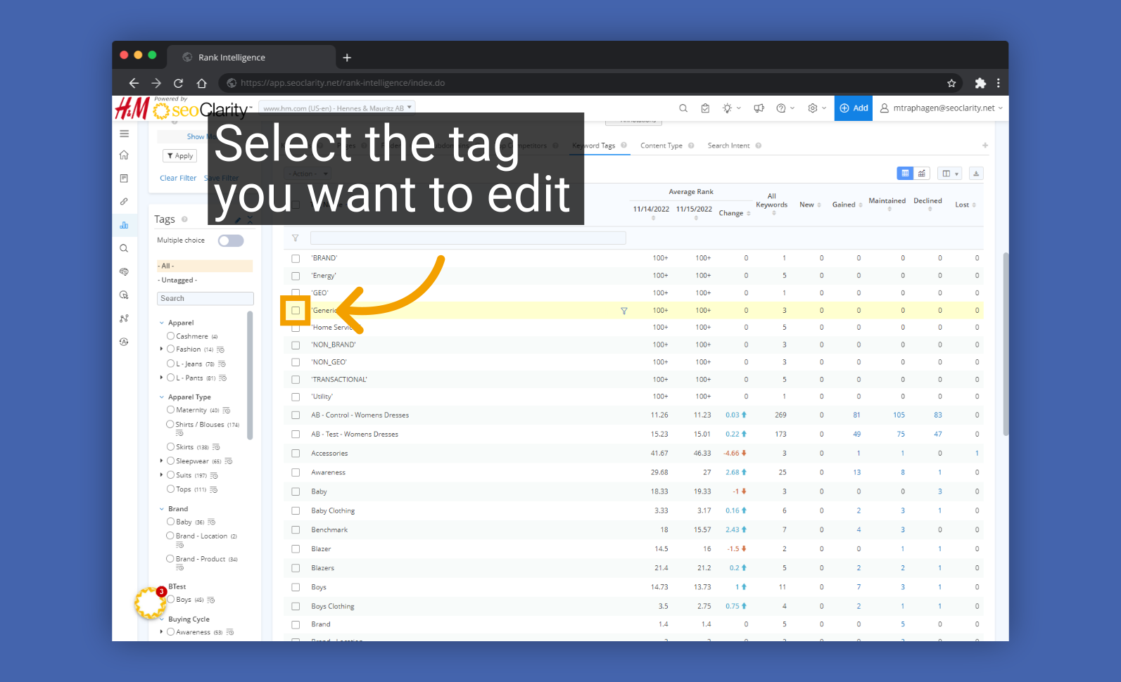 Select the tag you want to edit