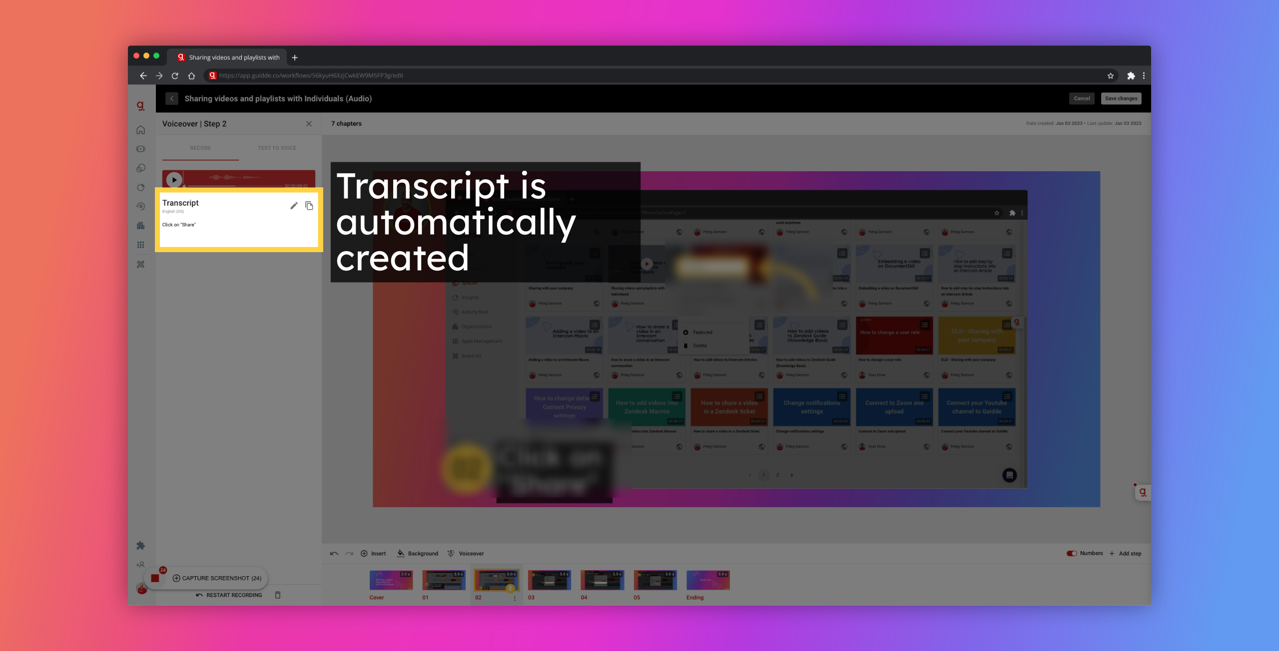Transcript is automatically created