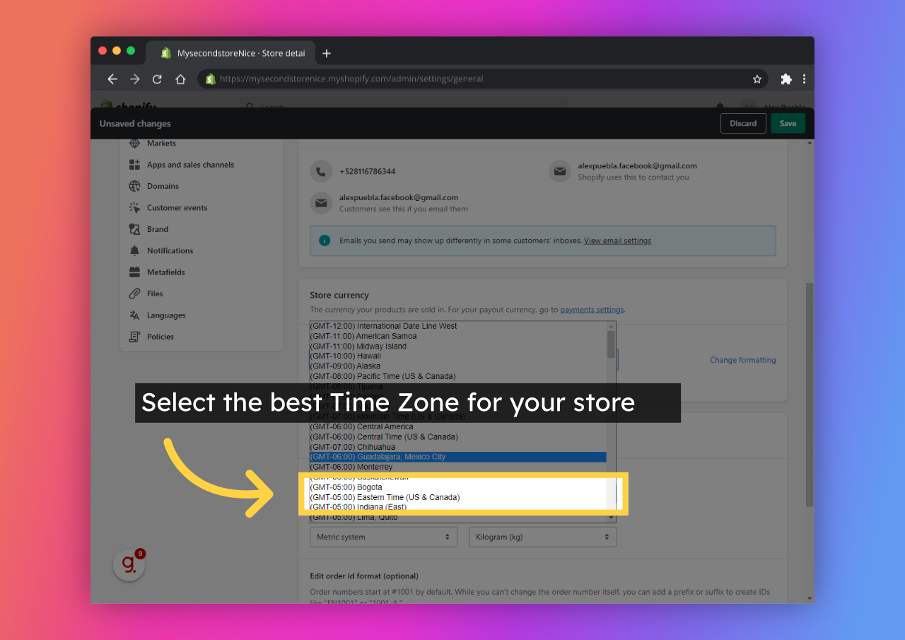 Select the best Time Zone for your store