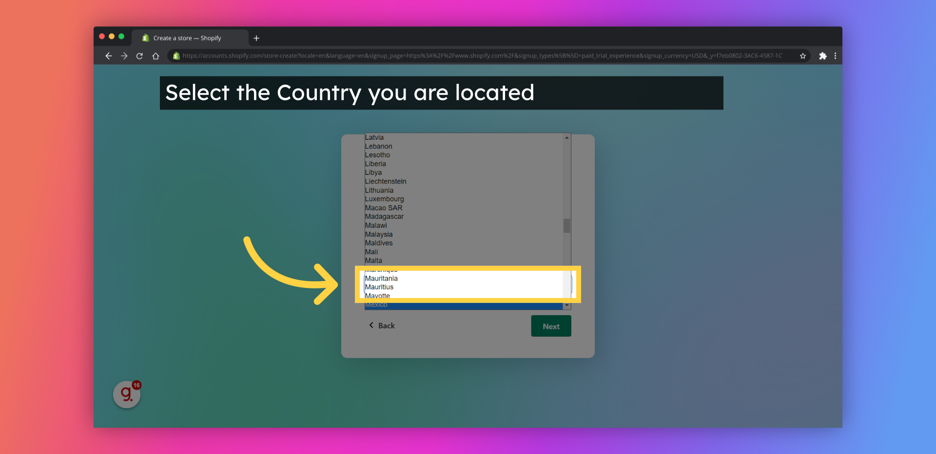 Select the Country you are located