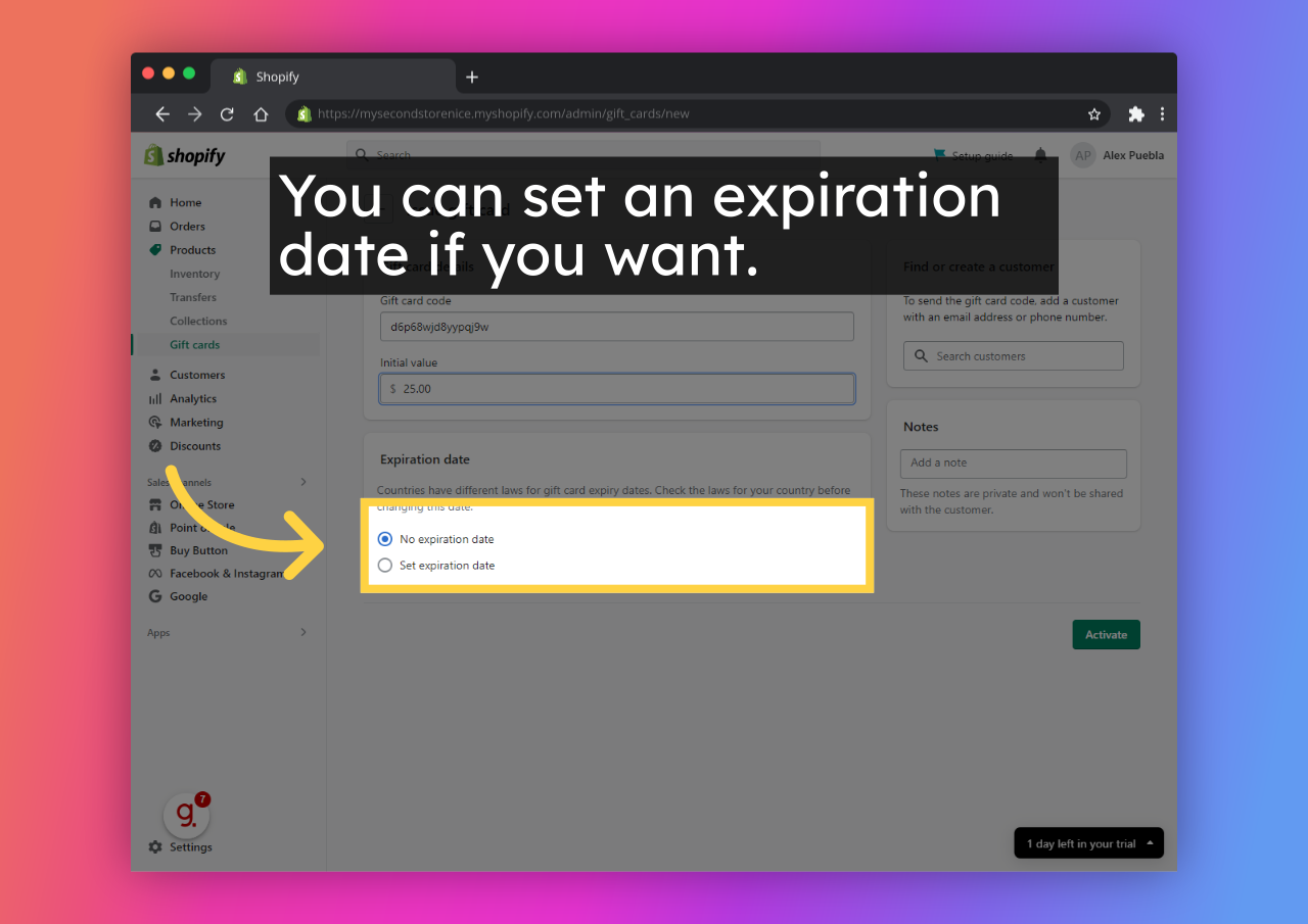 You can set an expiration date if you want.