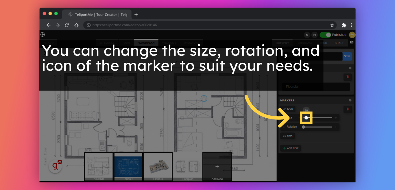 You can change the size, rotation, and icon of the marker to suit your needs.