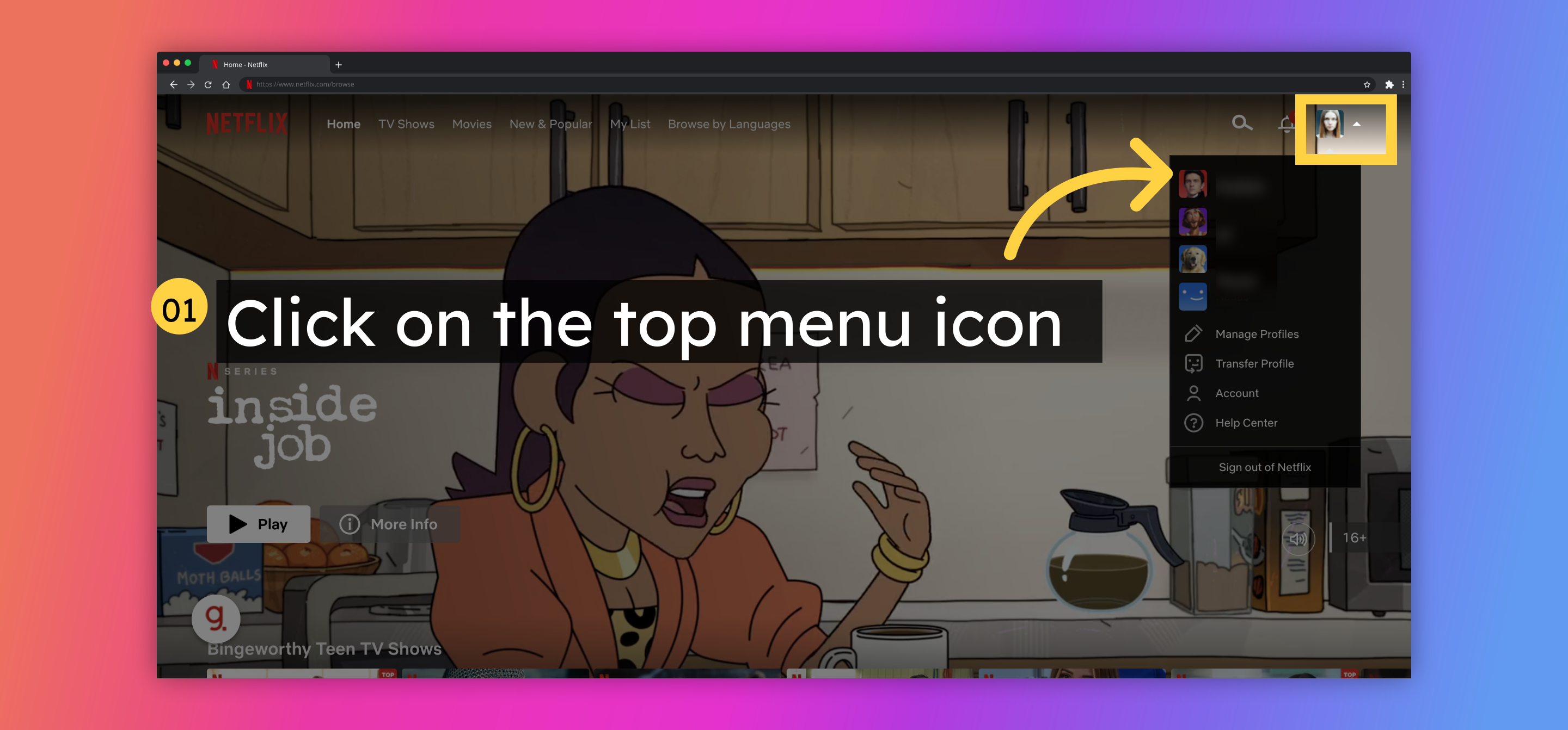 Click on the top menu icon