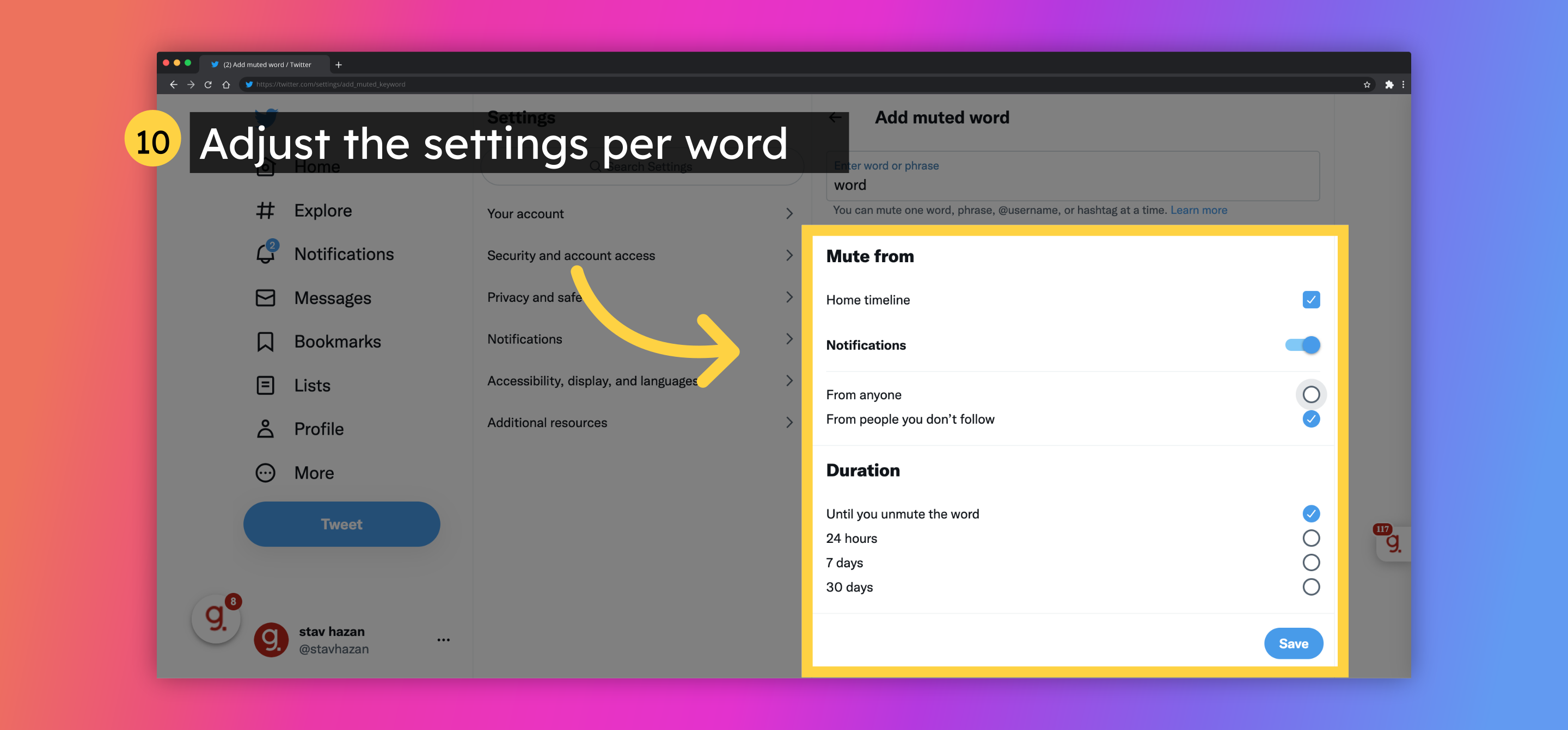 Adjust the settings per word