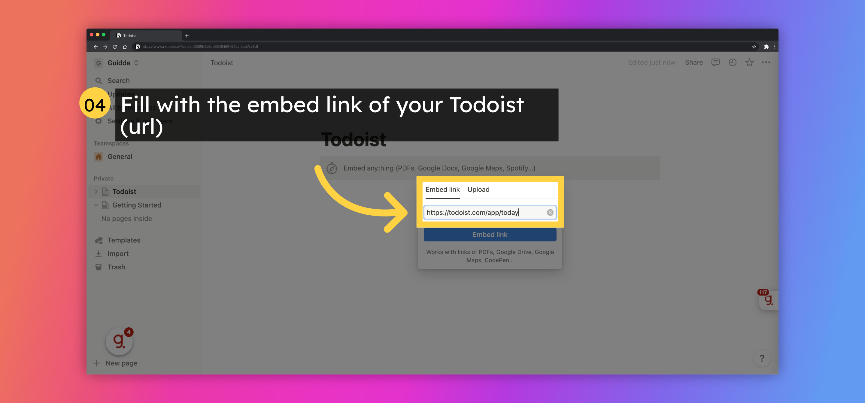 Fill with the embed link of your Todoist (url)