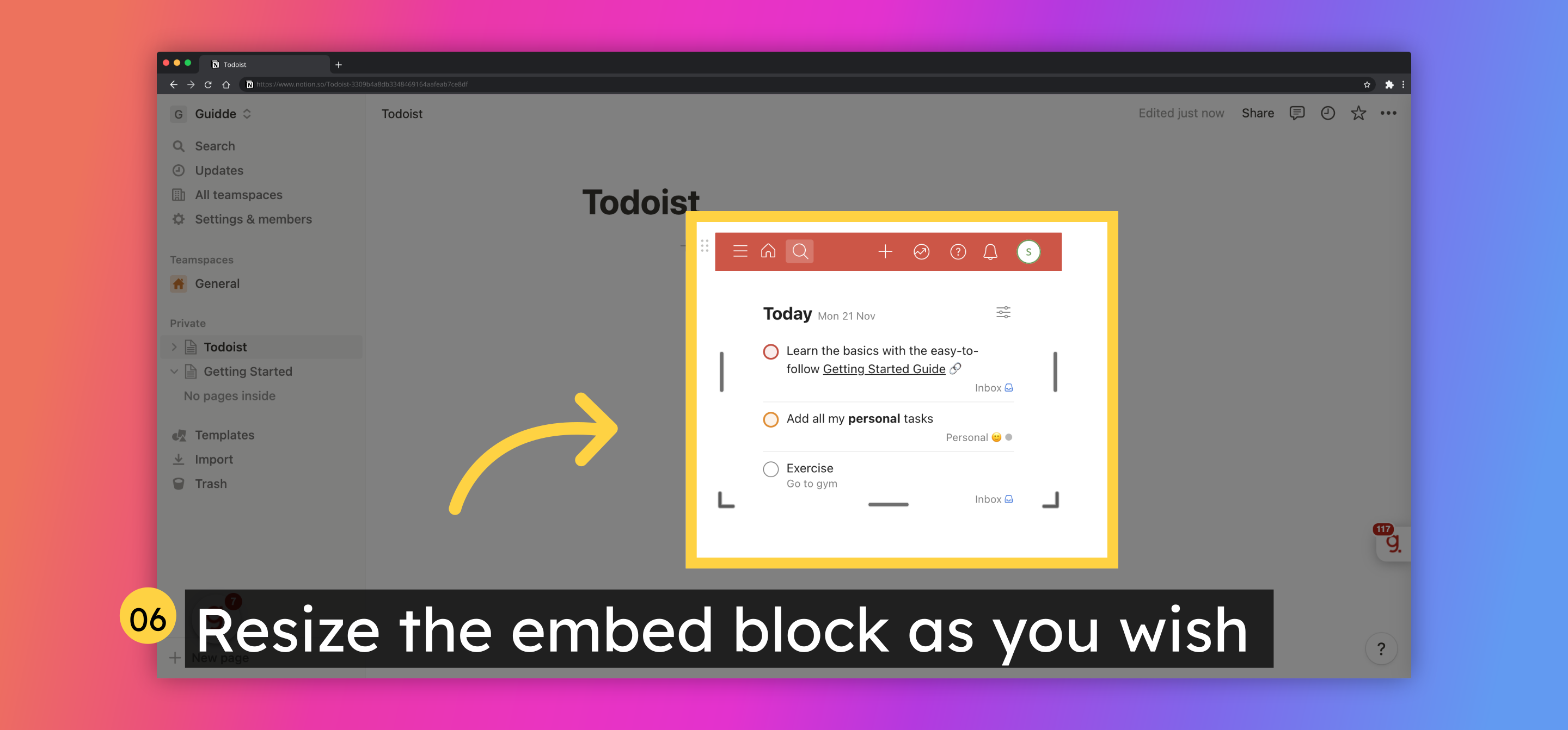 Resize the embed block as you wish