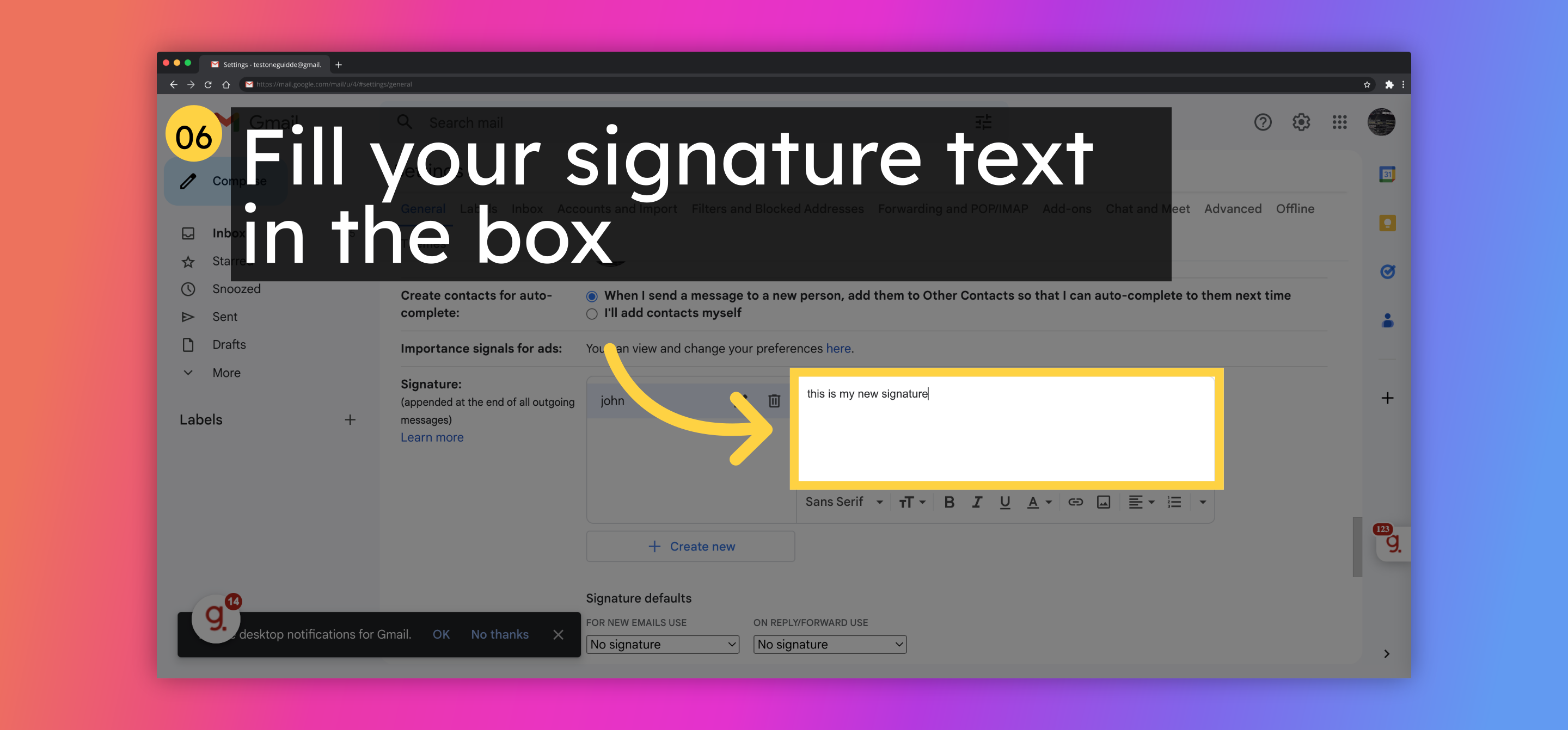 Fill your signature text in the box