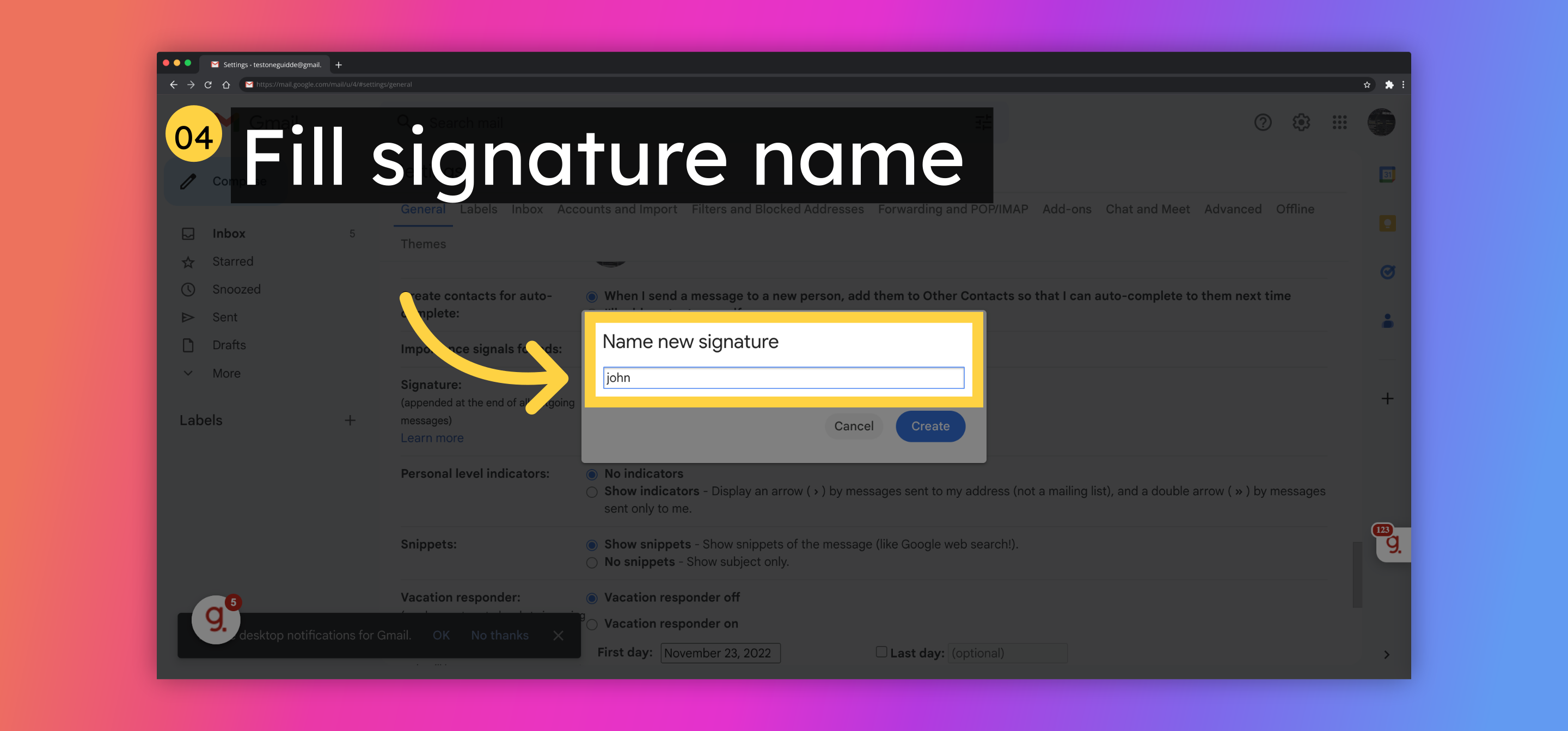 Fill signature name