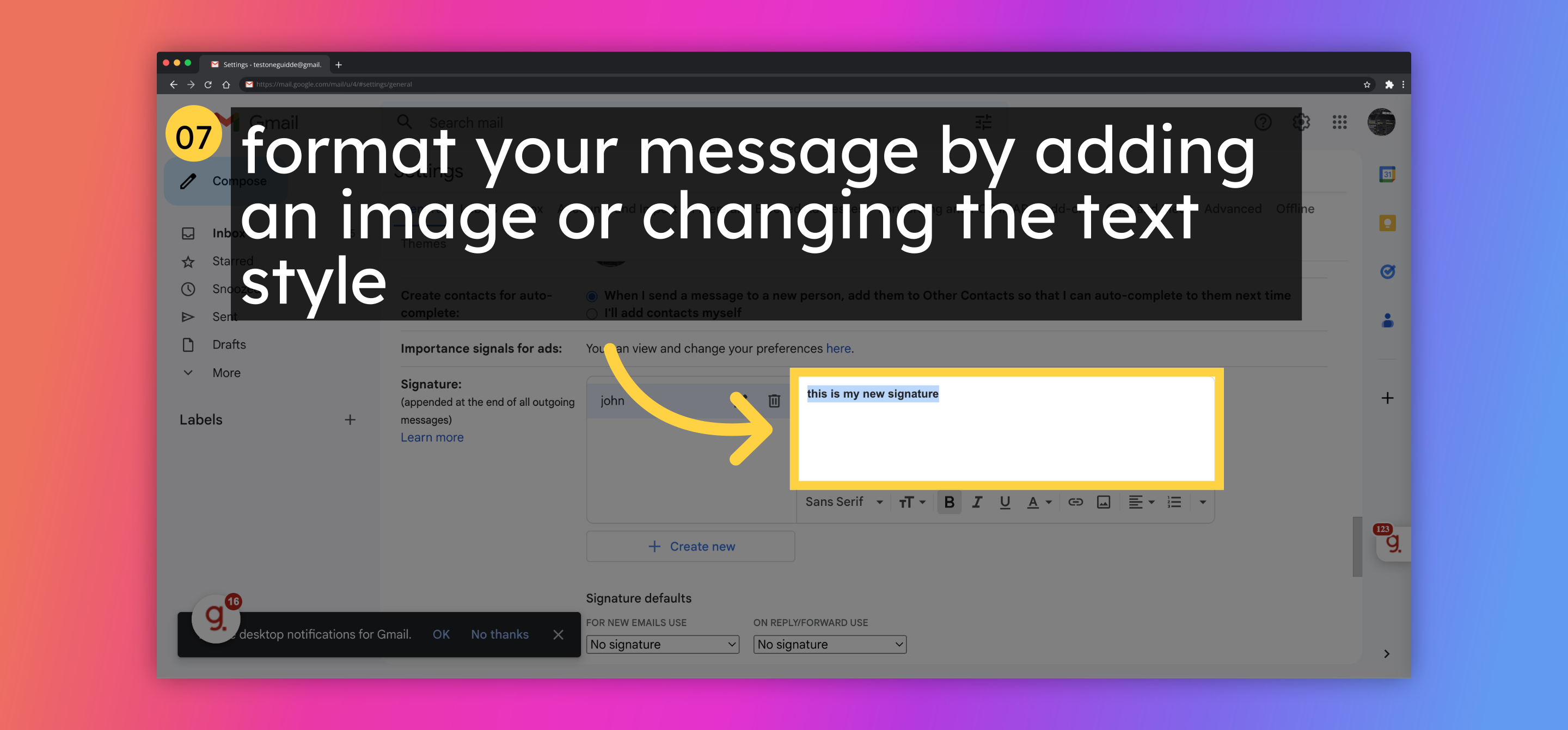 format your message by adding an image or changing the text style