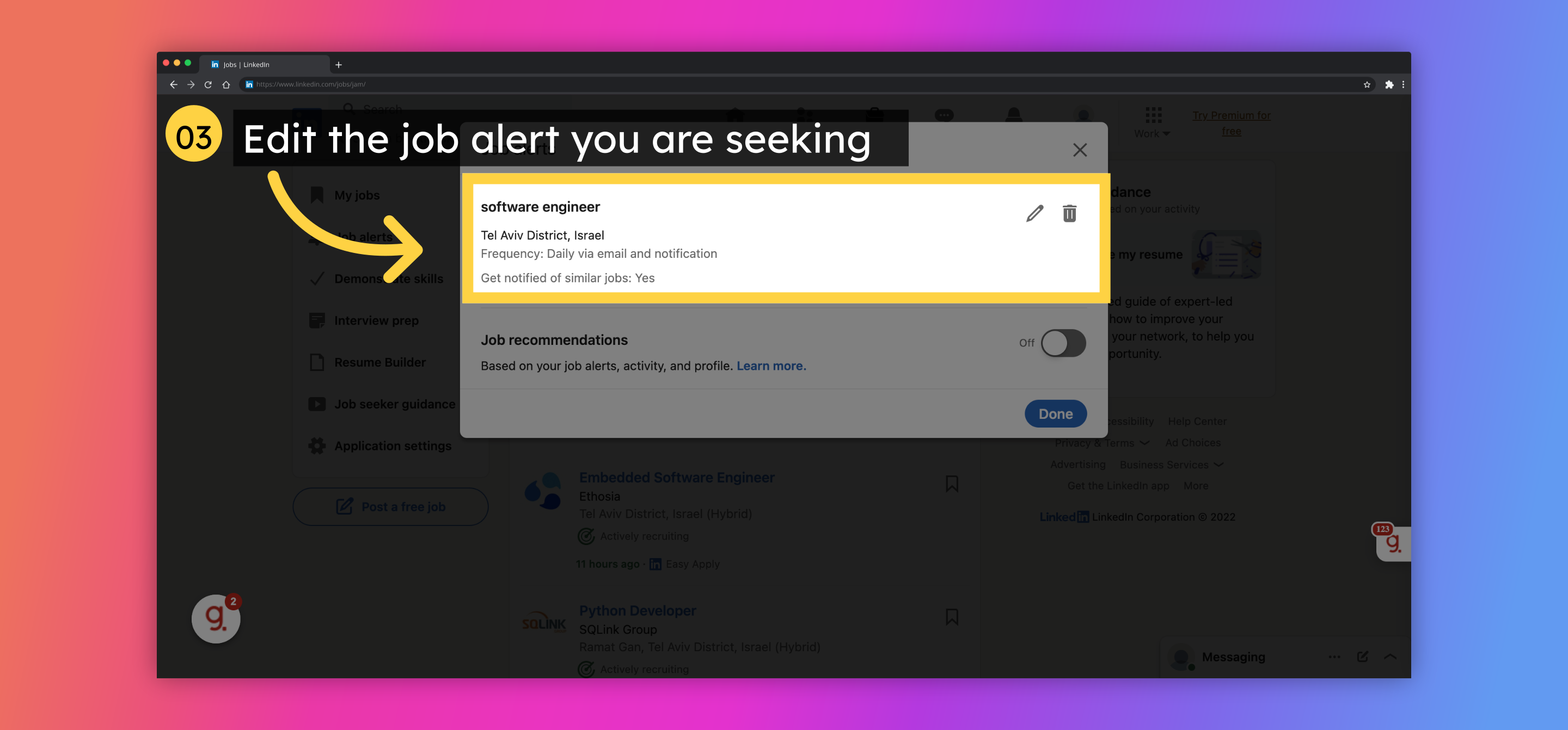 Edit the job alert you are seeking