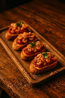 Brusqueta Camarão ao alho e azeite