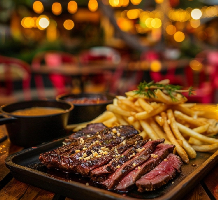 CAMPEÃ | Dupla Quente - 500 gramas Picanha + 400 gramas Fritas ( Com 2 molhos quentinhos ) | Serve 2 ou 3 adultos