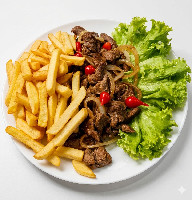 Filé aperitivo acebolado com fritas
