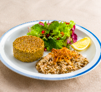 Quibe assado vegano, Arroz e Fatouch