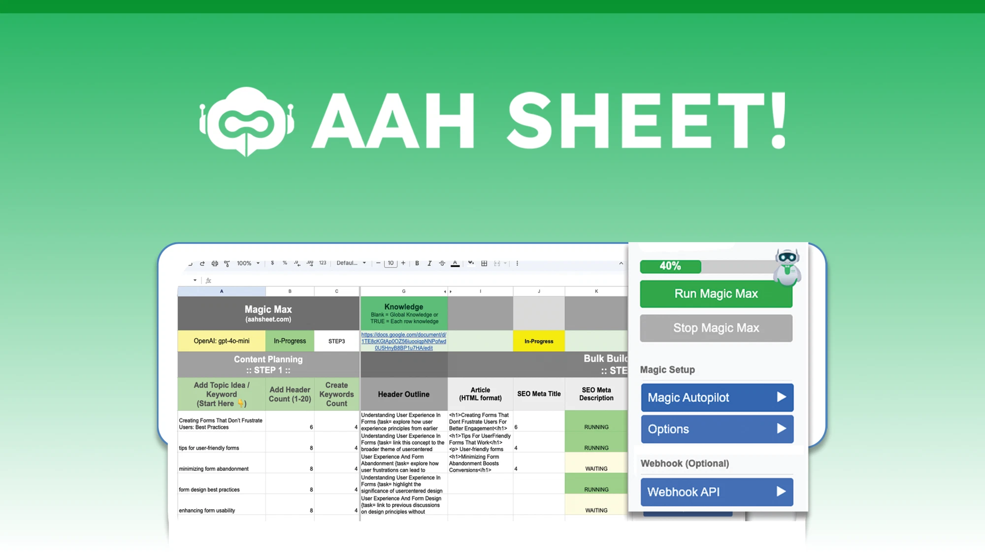AahSheet: AI ile İçeriklerini Otomatikleştir, SEO'da Zirveye Çık!