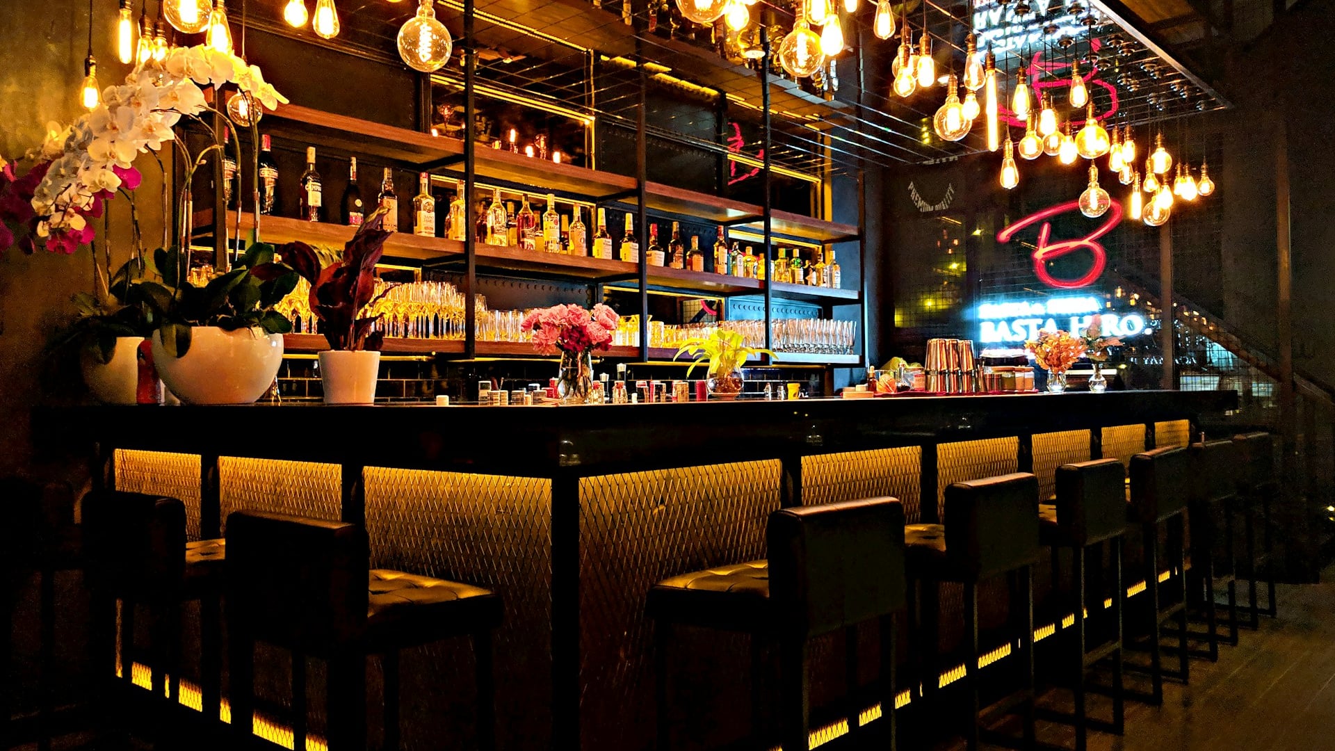Enchanting nighttime hospitality venue glowing with warm ambient lights and evening guests